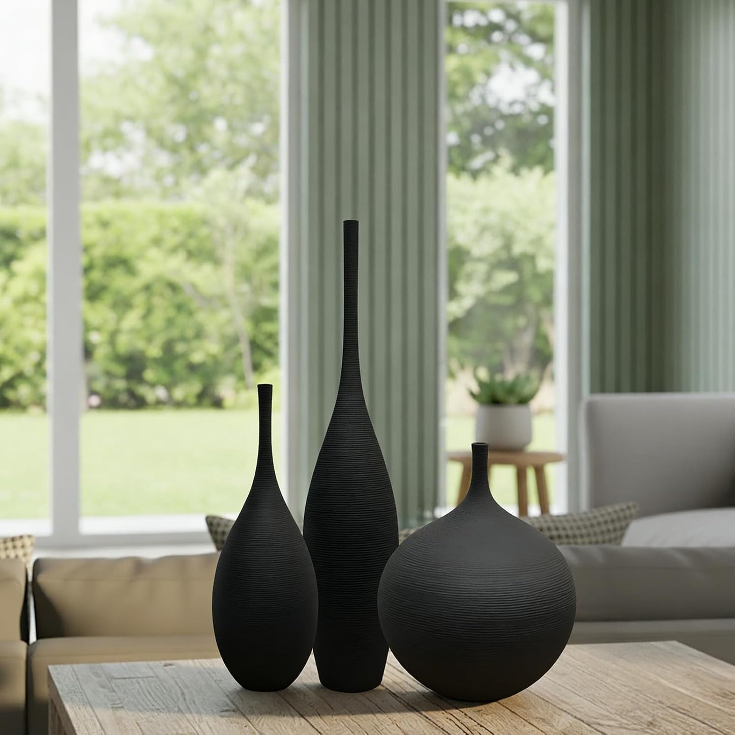 Ceramic Vases / Modern Boho Vases for Centerpiece Decor / Black / Set of 3