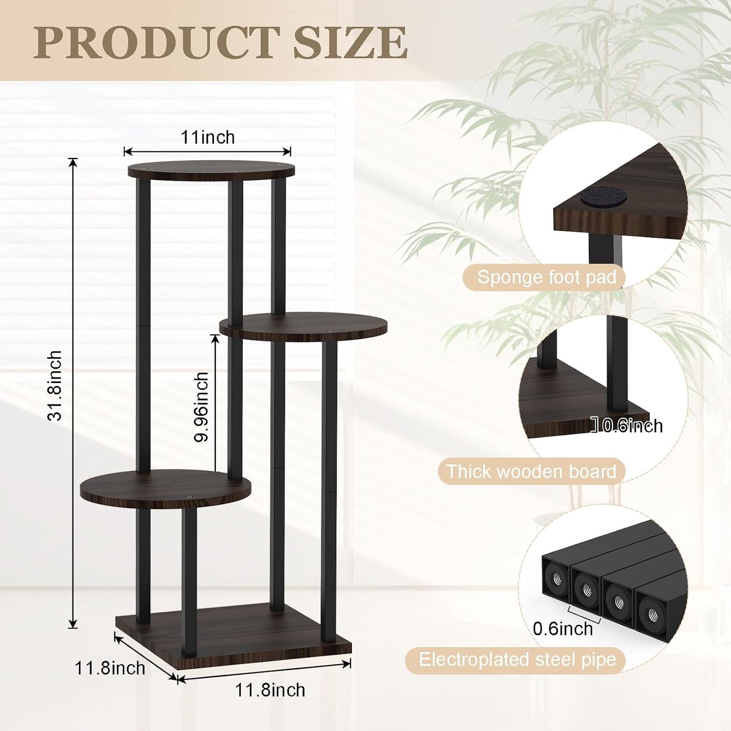 4 Tier Plant Stand Indoor, Metal Wooden Tall Plant Shelf Flower Pot Stand for Multiple Plants, Corner Flower Holder