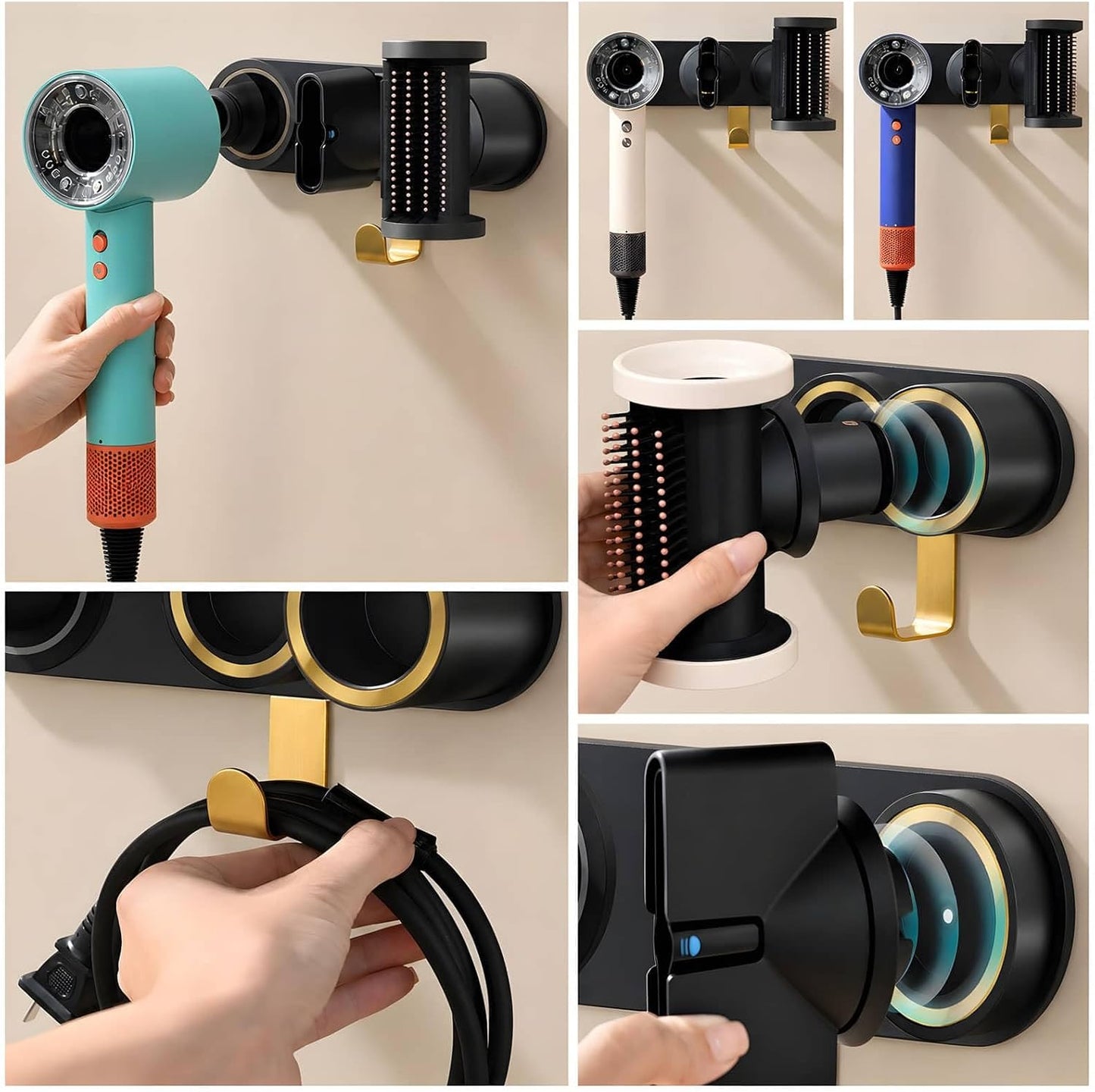 Magnetic Hair Dryer Holder Wall Mount for Most High Speed Blow Dryer | 7075 super-hard aviation aluminum alloy, black