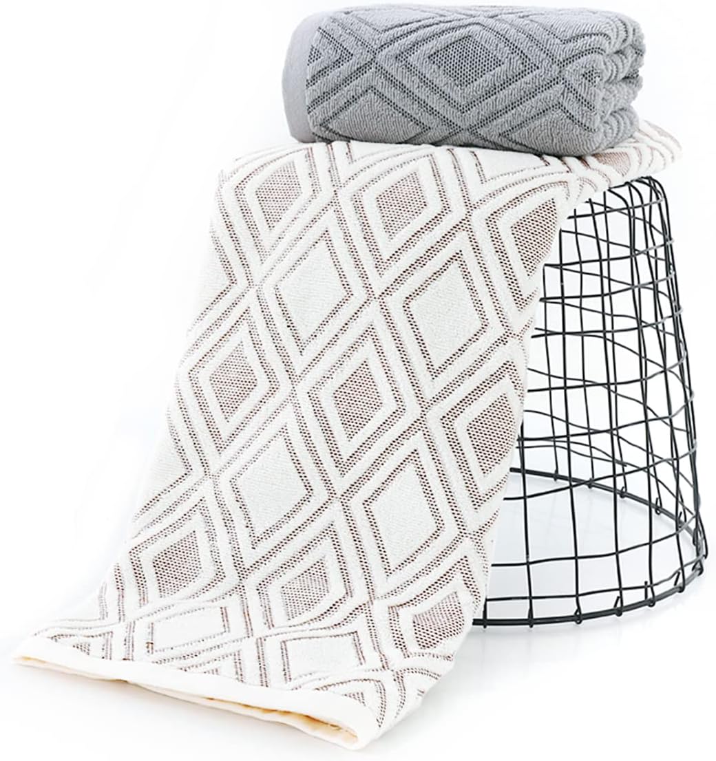 Bath Hand Towel Set of 3 Diamond Pattern 100% Cotton Absorbent Soft Decorative Towels for Bathroom (Beige Brown)