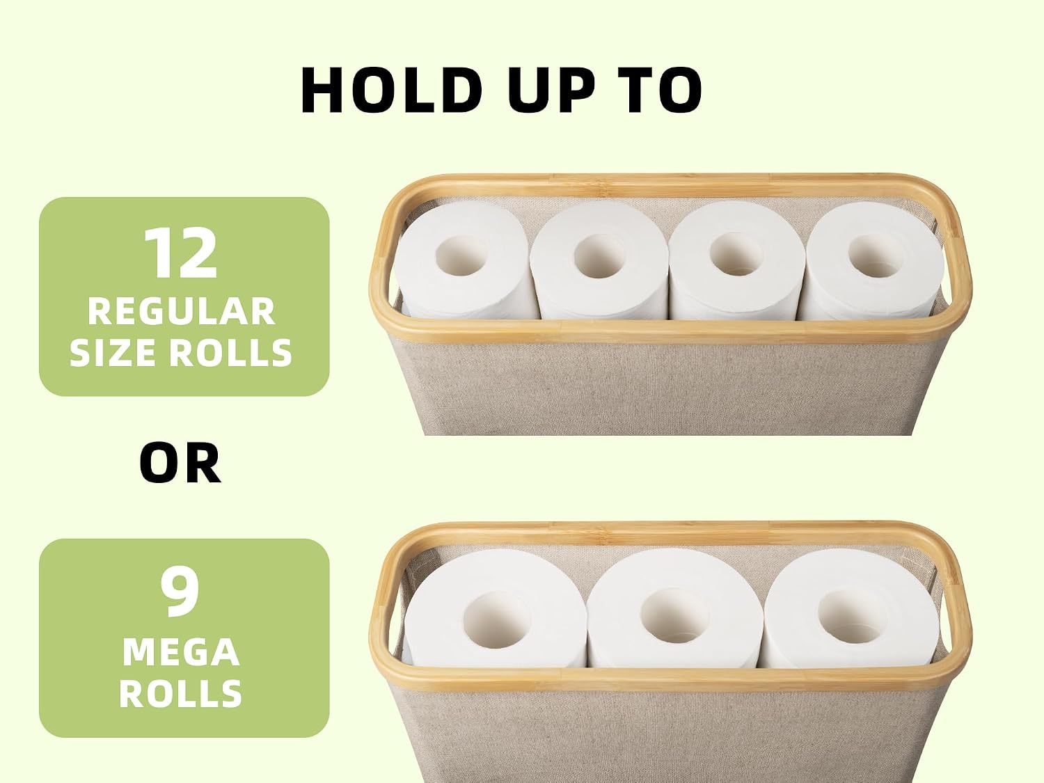 StorageWorks Toilet Paper Storage Basket with Bamboo Lid & Window | See Rolls at a Glance with Clear Window, Holds 12