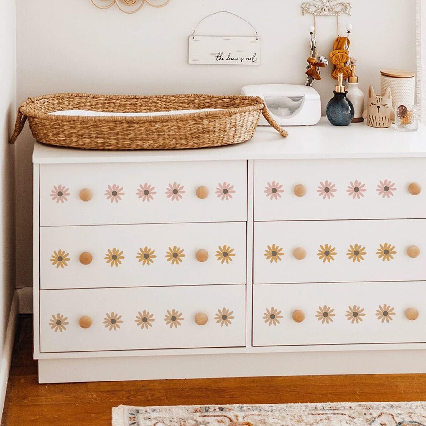Removable Daisy Wall Decal Boho / Bobo Daisy A / 12 Sheets / Set of 72