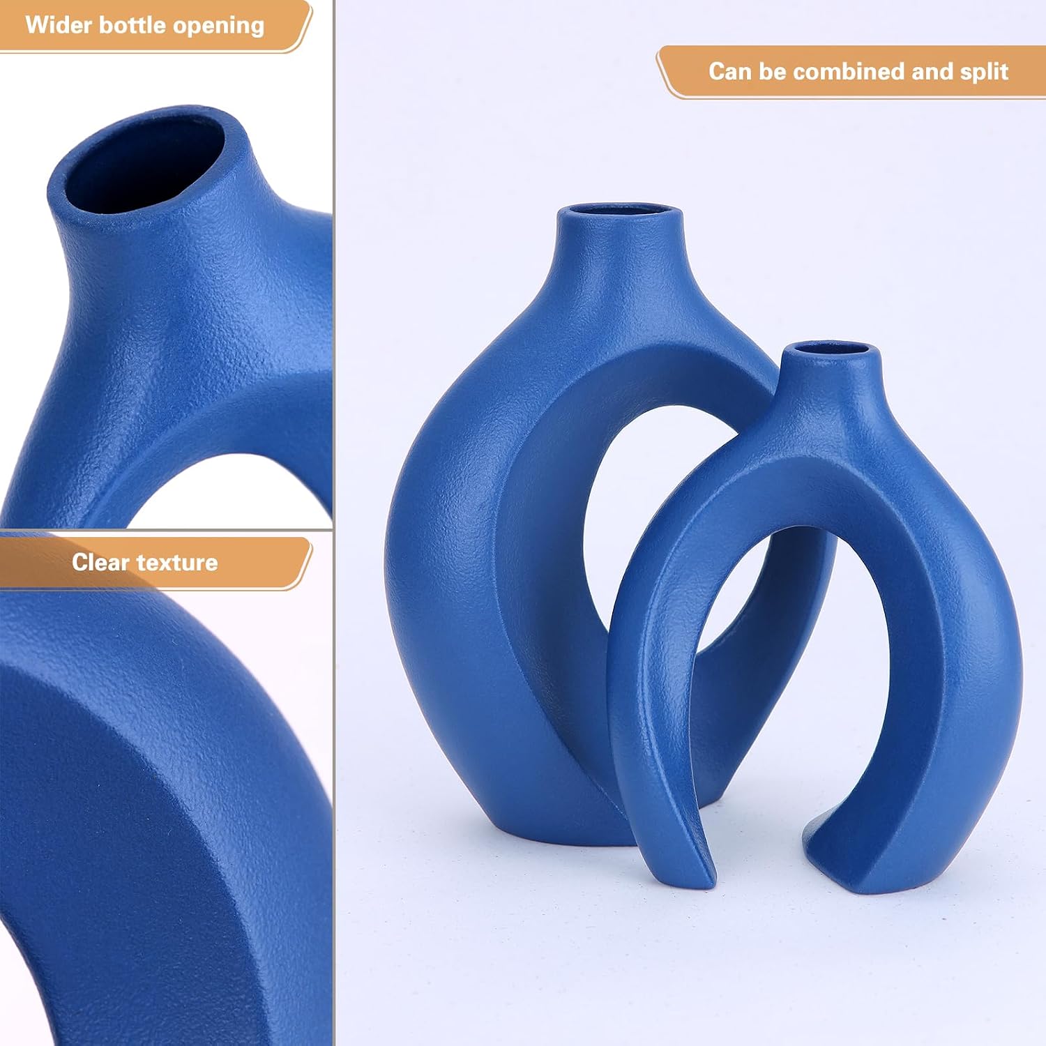 Ceramic Vase for Modern Home Decor / Blue / Set of 2