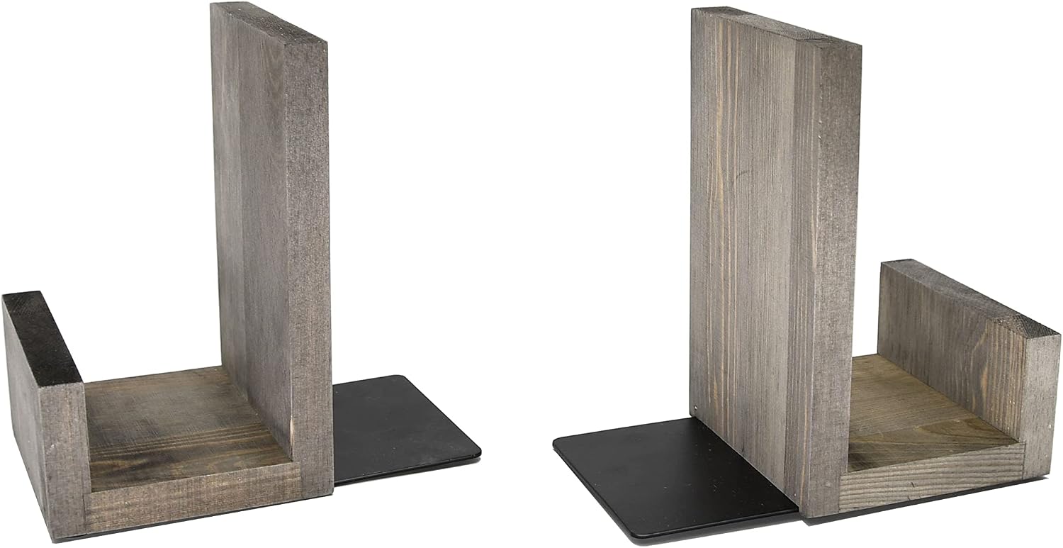 Vintage L-Shaped Solid Wood Bookends / Gray