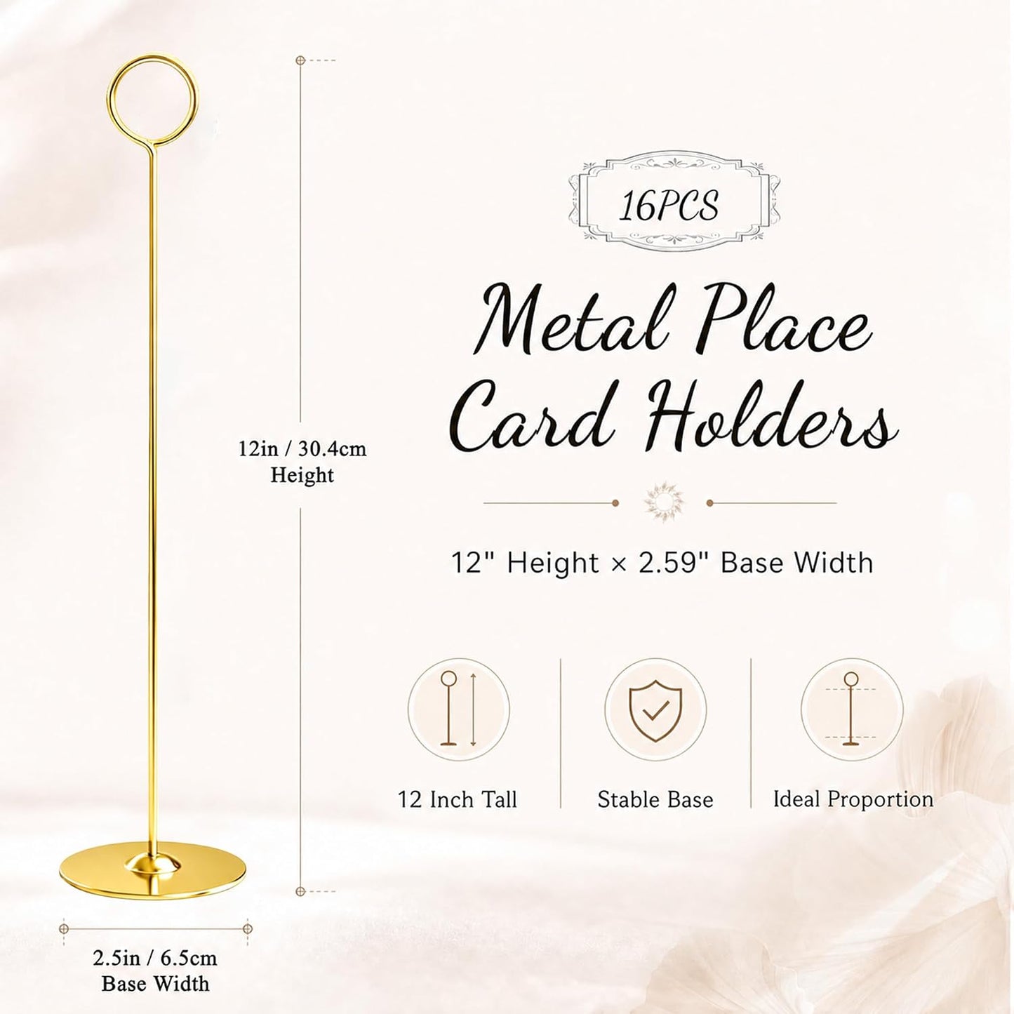 Urban Deco 16PK Gold Table Number Holders Place Card Holders 12 Inch Table Card Holders Steel Card Holders for Photos