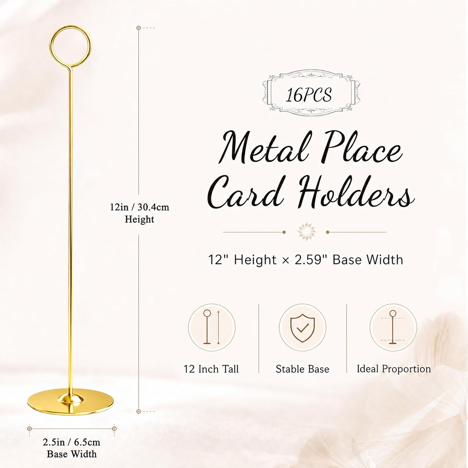 Urban Deco 16PK Gold Table Number Holders Place Card Holders 12 Inch Table Card Holders Steel Card Holders for Photos