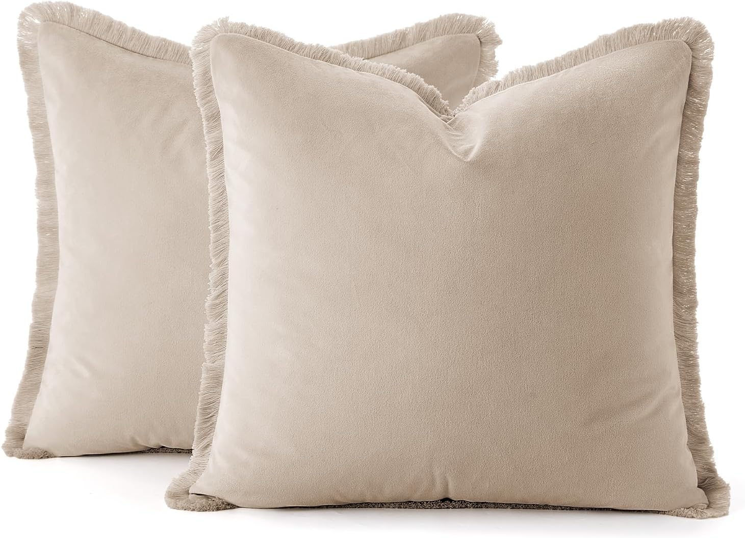 Neutral Velvet Throw Pillow Covers / Beige / 18 x 18 / Set of 2
