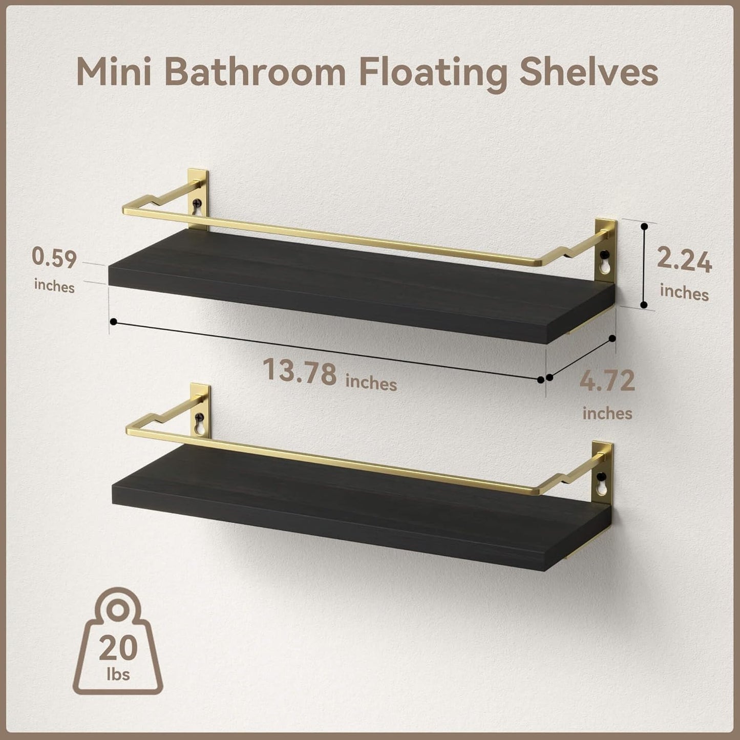 RICHER HOUSE Floating Shelves Bathroom, Small Wall Shelf Over Toilet 2 Set | Wall Mounted Shelves Decor for Bathroom