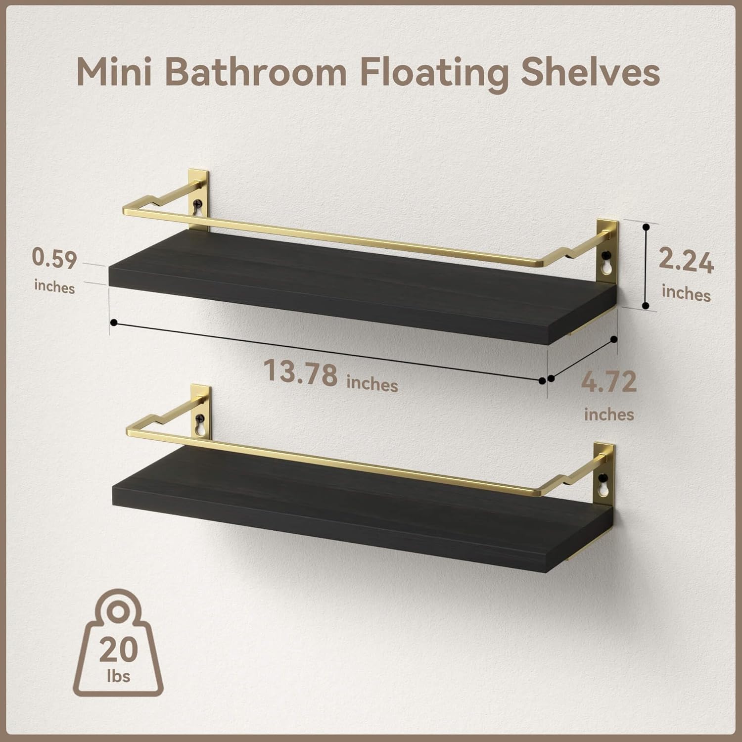 RICHER HOUSE Floating Shelves Bathroom, Small Wall Shelf Over Toilet 2 Set | Wall Mounted Shelves Decor for Bathroom