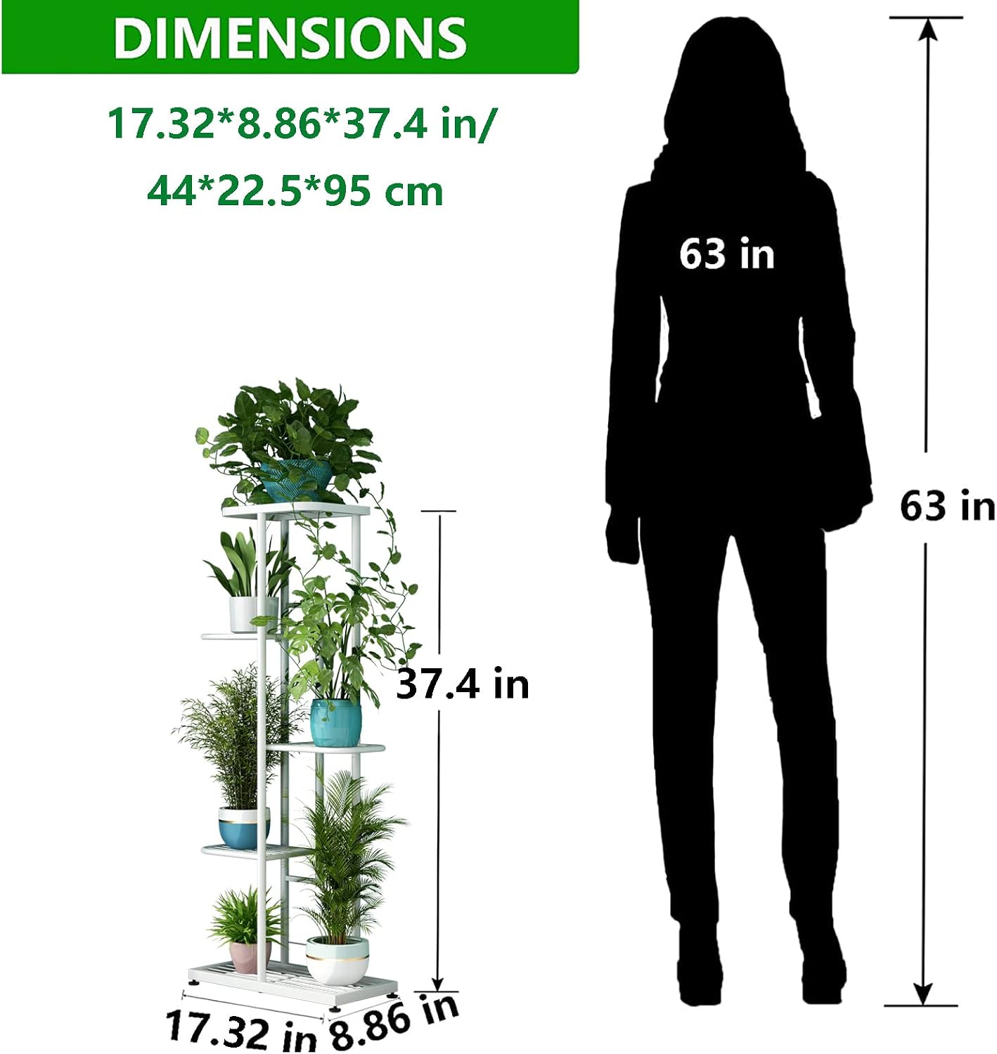 LINZINAR Plant Stand Metal 5 Tier 6 Potted Multiple Flower Pot Holder Shelf Indoor Outdoor Planter Display Shelving