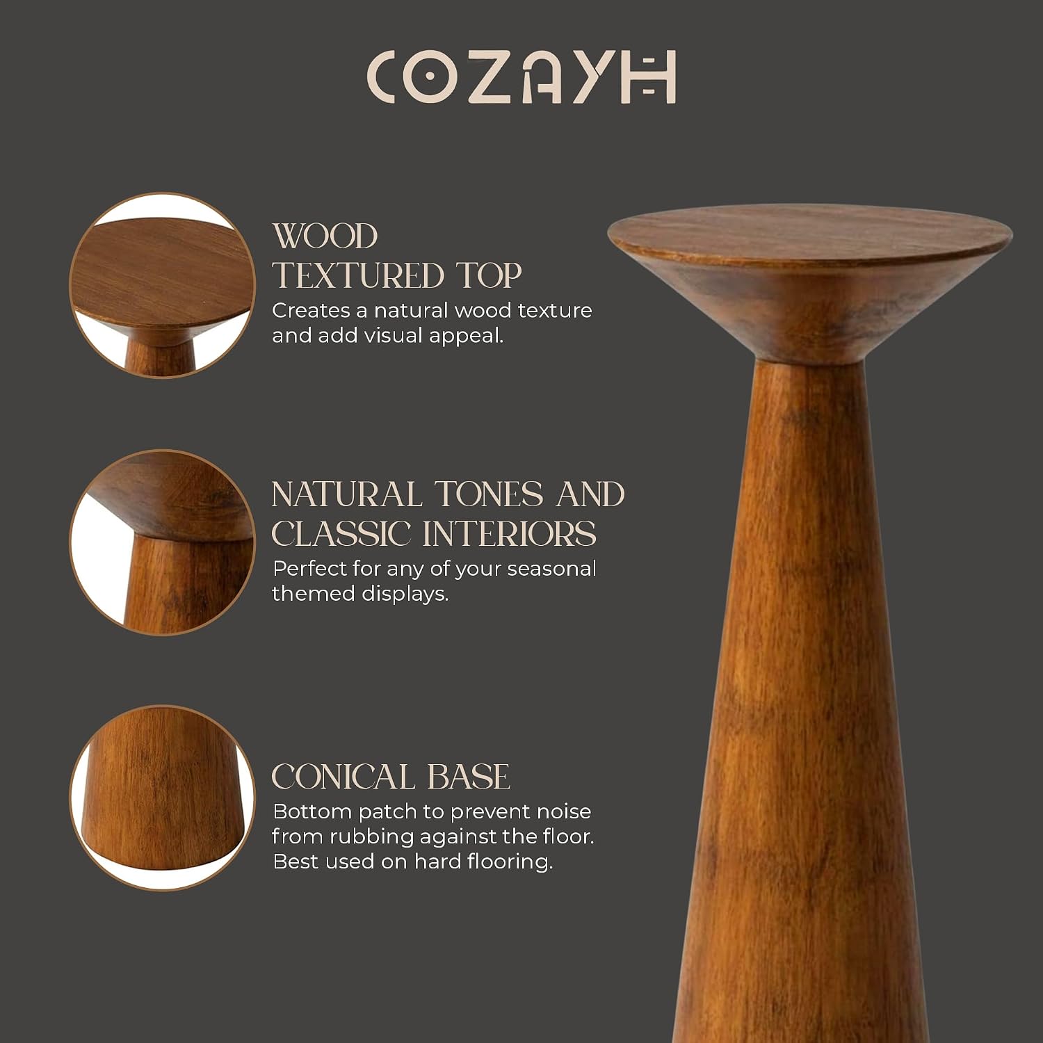 Solid Pine Wood Pedestal Accent Drink Stand / Walnut
