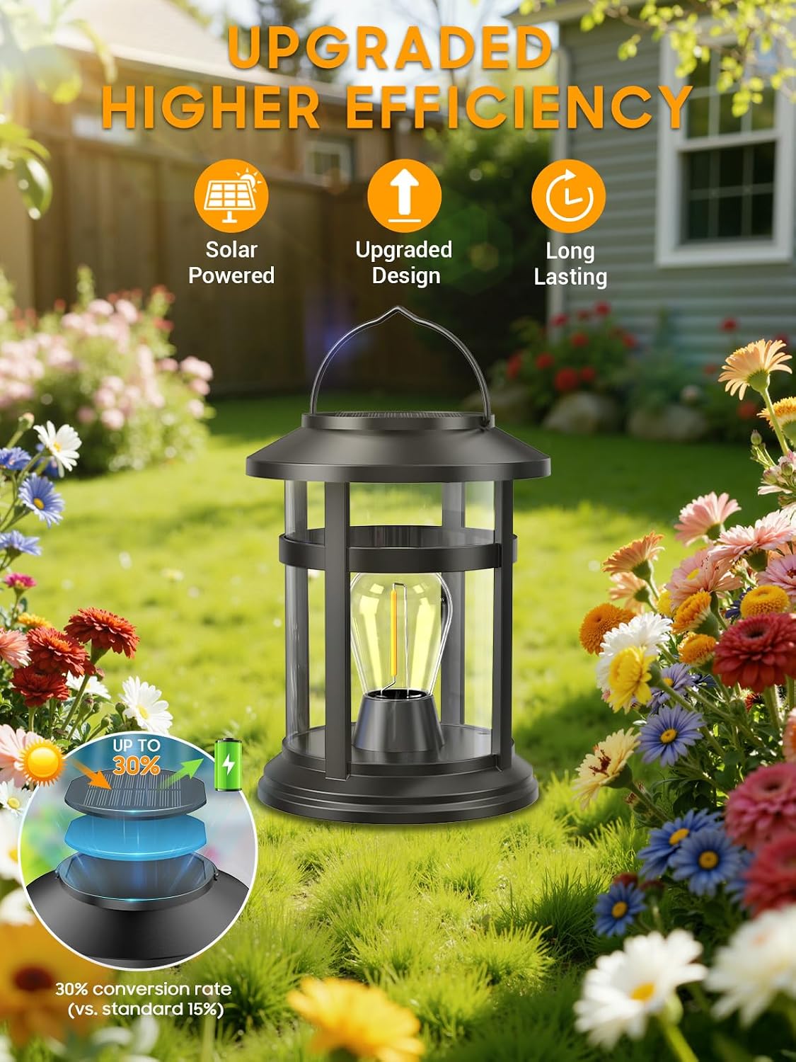 Solar Lantern Outdoor Waterproof, 2 Pack Bright Hanging Solar Lights for Outside Decorative, Upgraded Solar Powered
