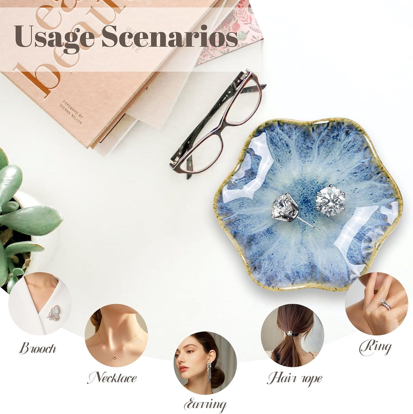 Ceramic Jewelry Tray / Lotus Leaf / 4.33 Inch / Set of 8