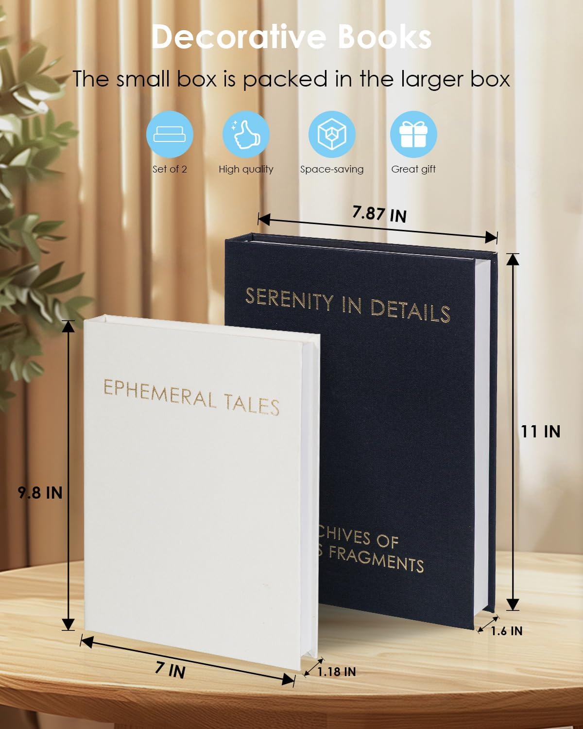 Fake Books / Decorative Book Box / Blue+white / Set of 2