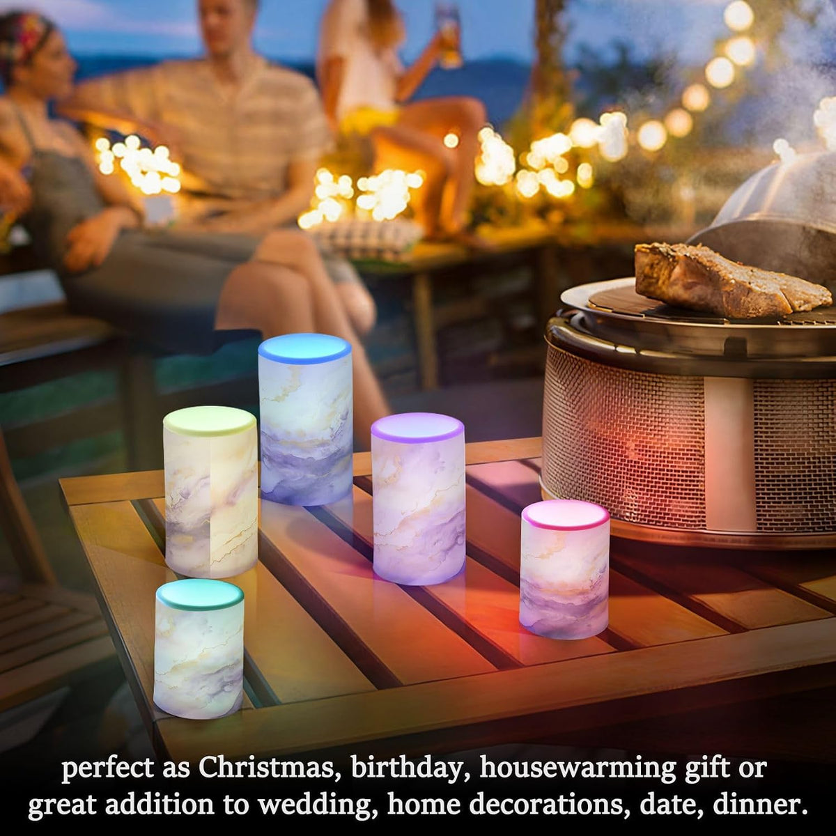 Flickering Flameless Candles, Purple Gold Marble LED Candles with Remote Timer, Set of 2 Battery Operated Candle for