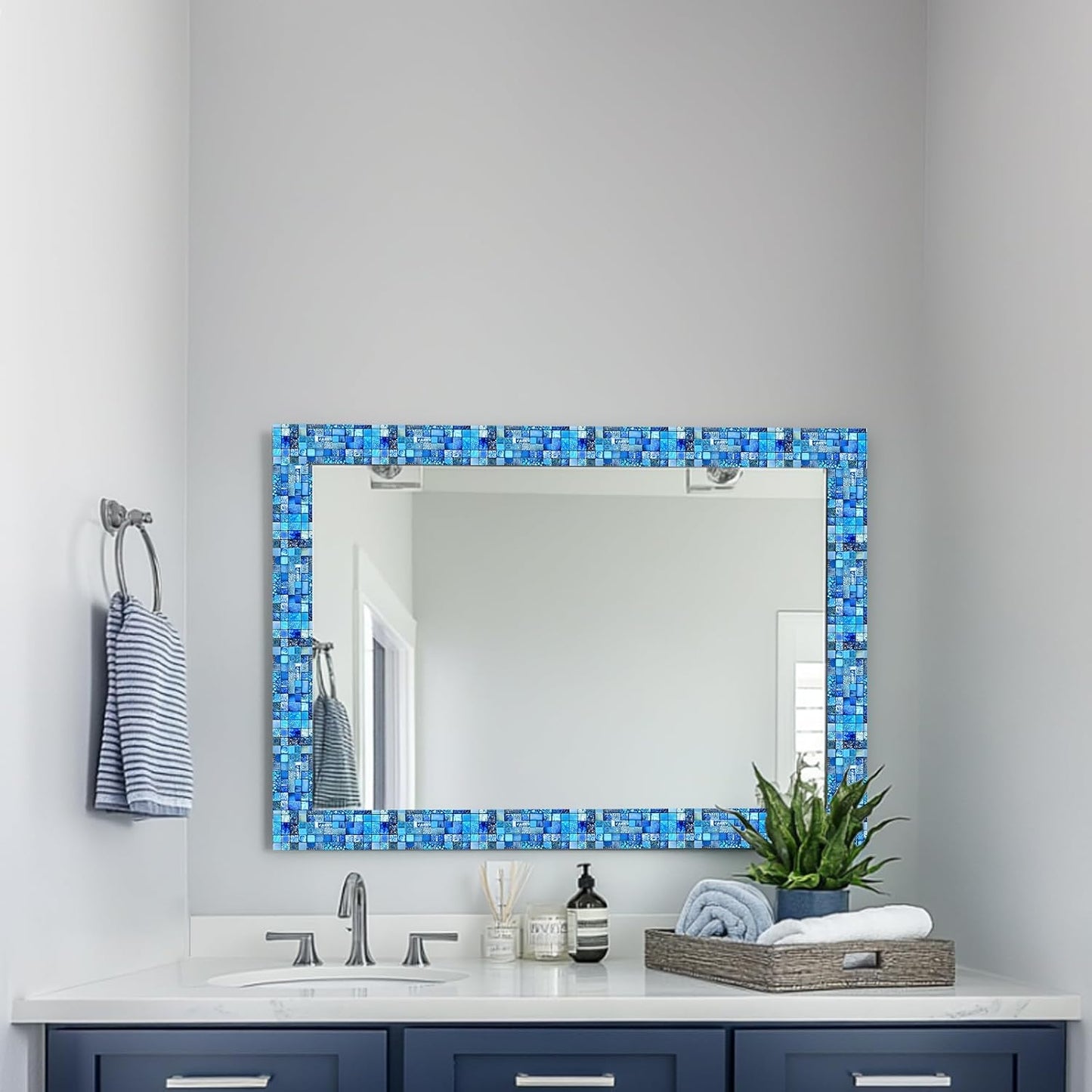 Wallpaper Border Peel and Stick Decorative Wall Trim Self Adhesive Mosaic Tile / Blue Texture