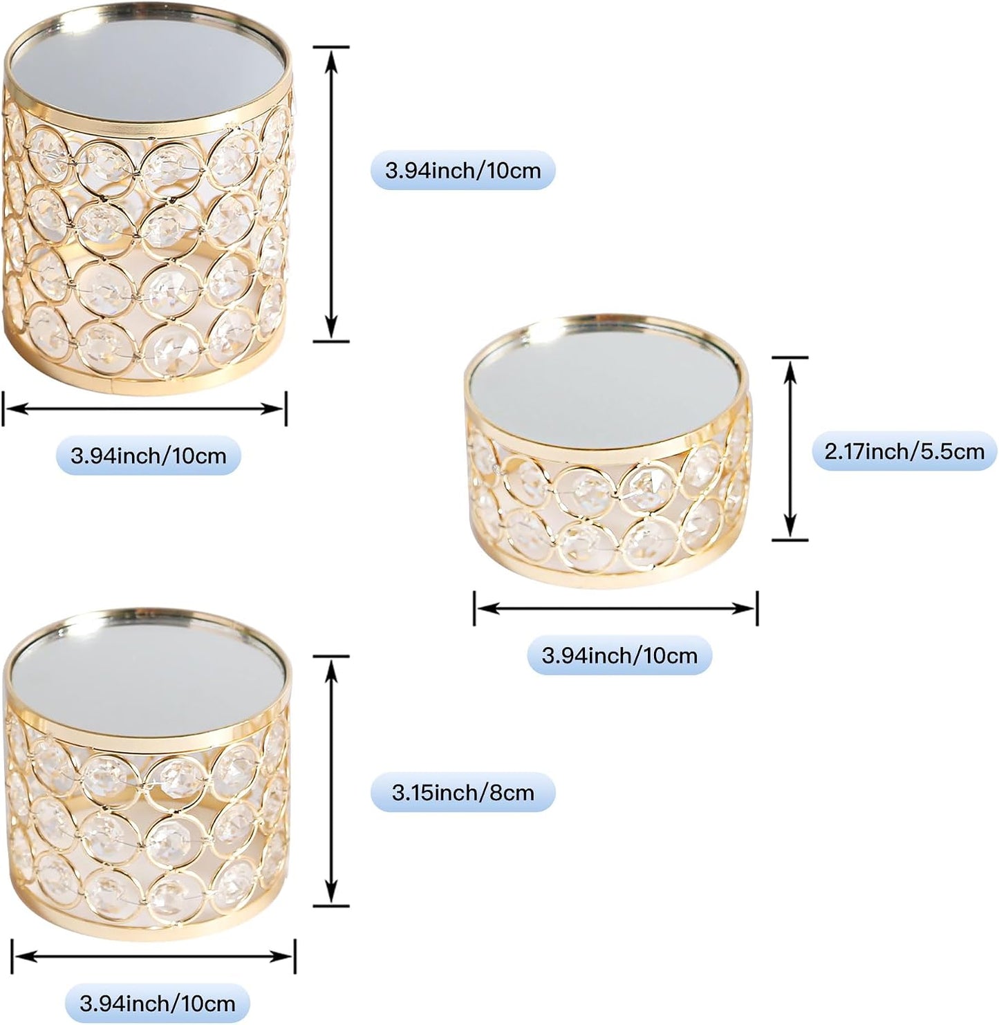 Crystal Display Stands Round Mirrored Risers Decorative Jewelry Perfume Stand / Gold / Set of 3