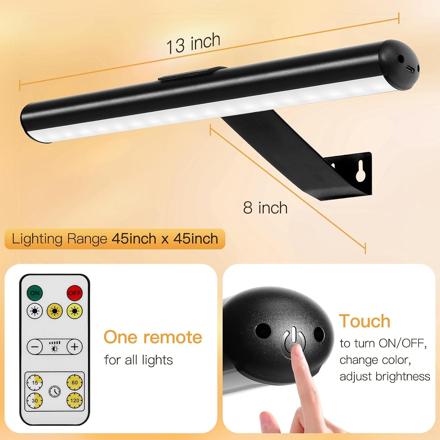 Picture Light Battery,Brightness Dimmable Timer Setting,Rechargeable Painting Light for Pictures Display Art on Wall