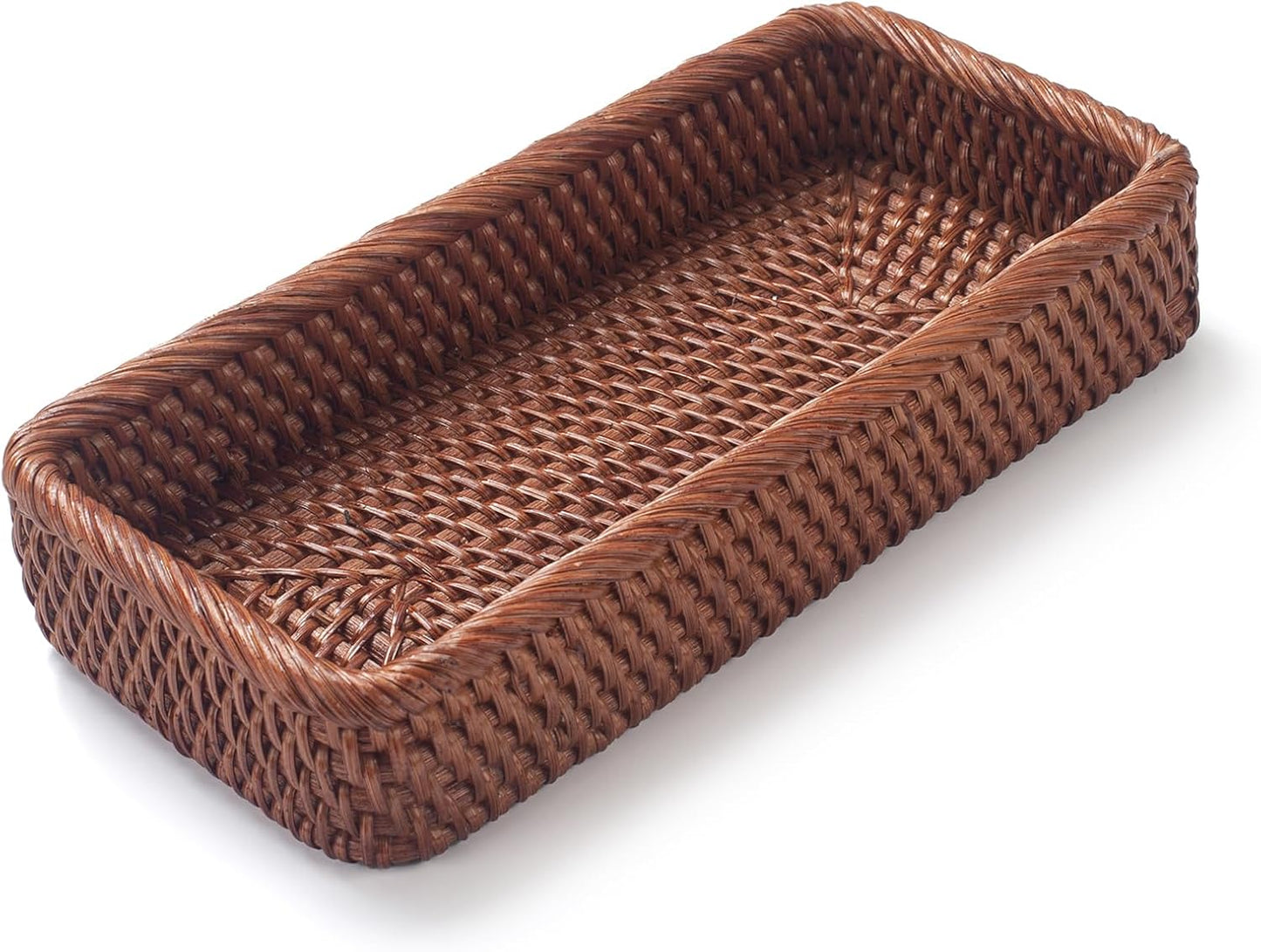 Rattan Bathroom Vanity Trays Toilet Tank Baskets Long Narrow Hand / Honey Brown / 10.2 x 4.9 x 1.6