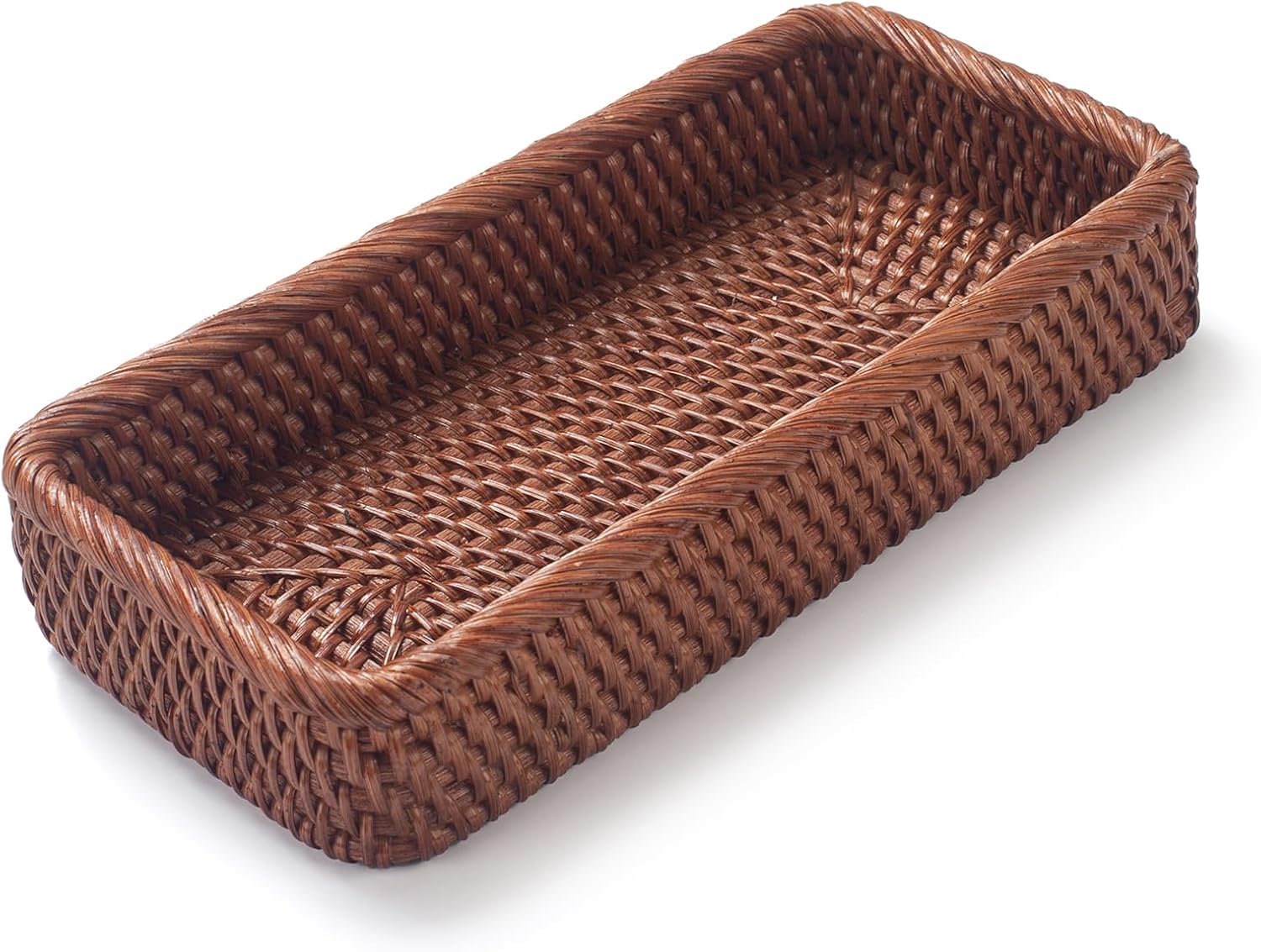 Rattan Bathroom Vanity Trays Toilet Tank Baskets Long Narrow Hand / Honey Brown / 10.2 x 4.9 x 1.6