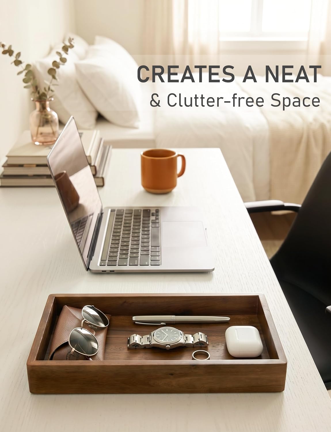 Acacia Wood Valet Tray & Catchall / Dark Brown / 12.2 x 6