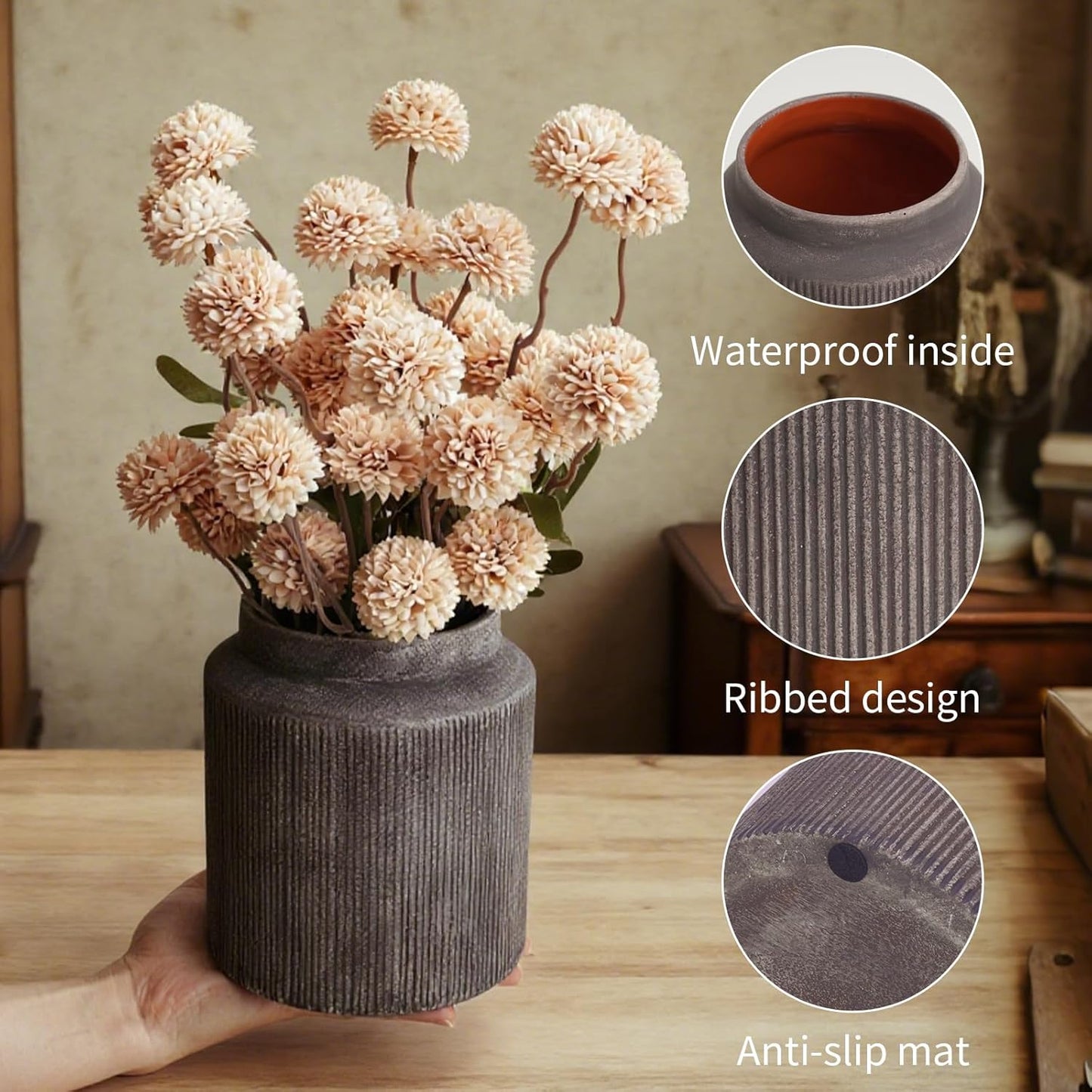 Rustic Ceramic Vase / Brown / 5.9 Inch / Set of 2