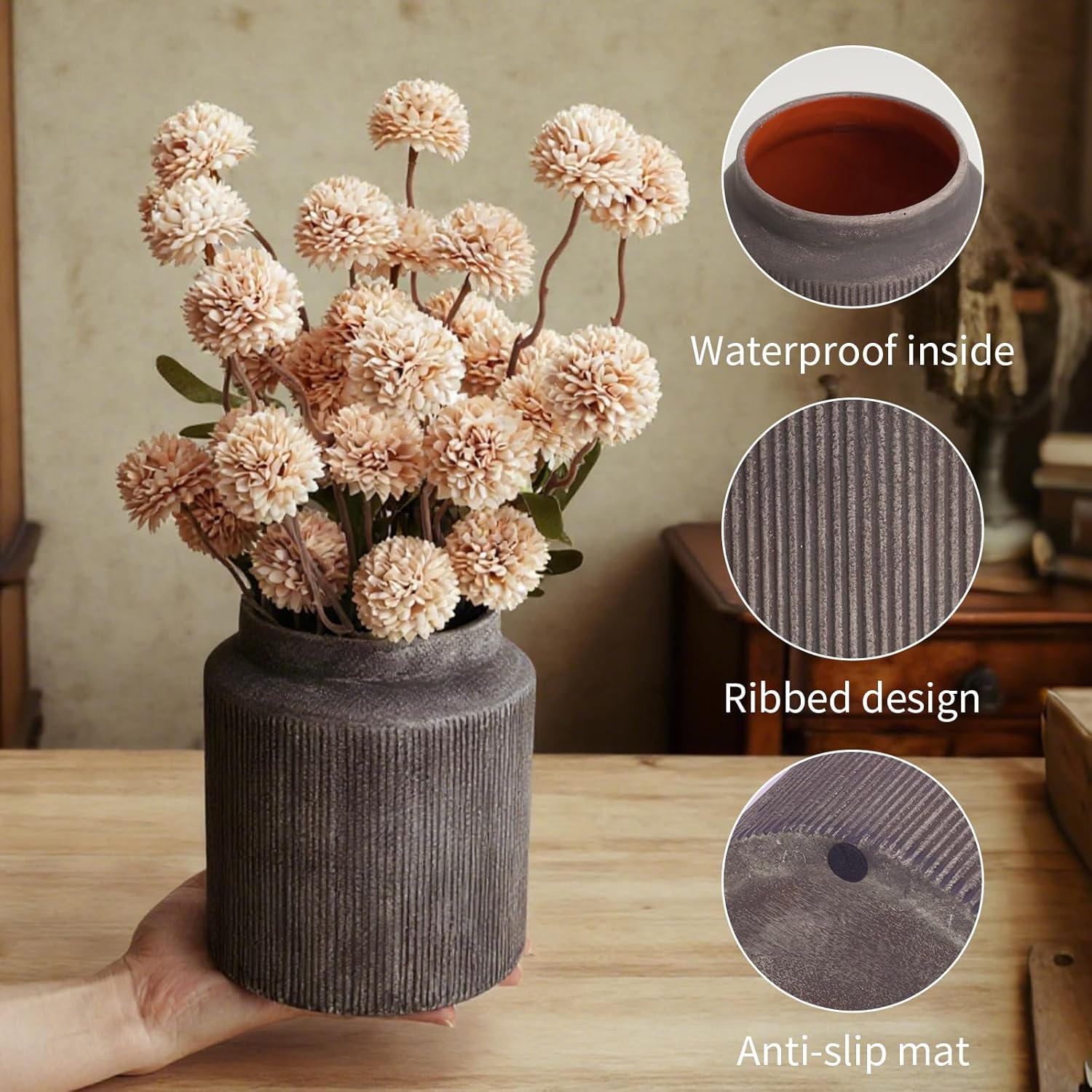 Rustic Ceramic Vase / Brown / 5.9 Inch / Set of 2