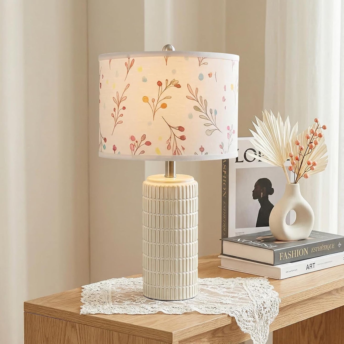 PoKat 23'' Table Lamp with Flower Lampshade for Night Stands, Birthday Gifts for Women Mom, House Warming Gifts New