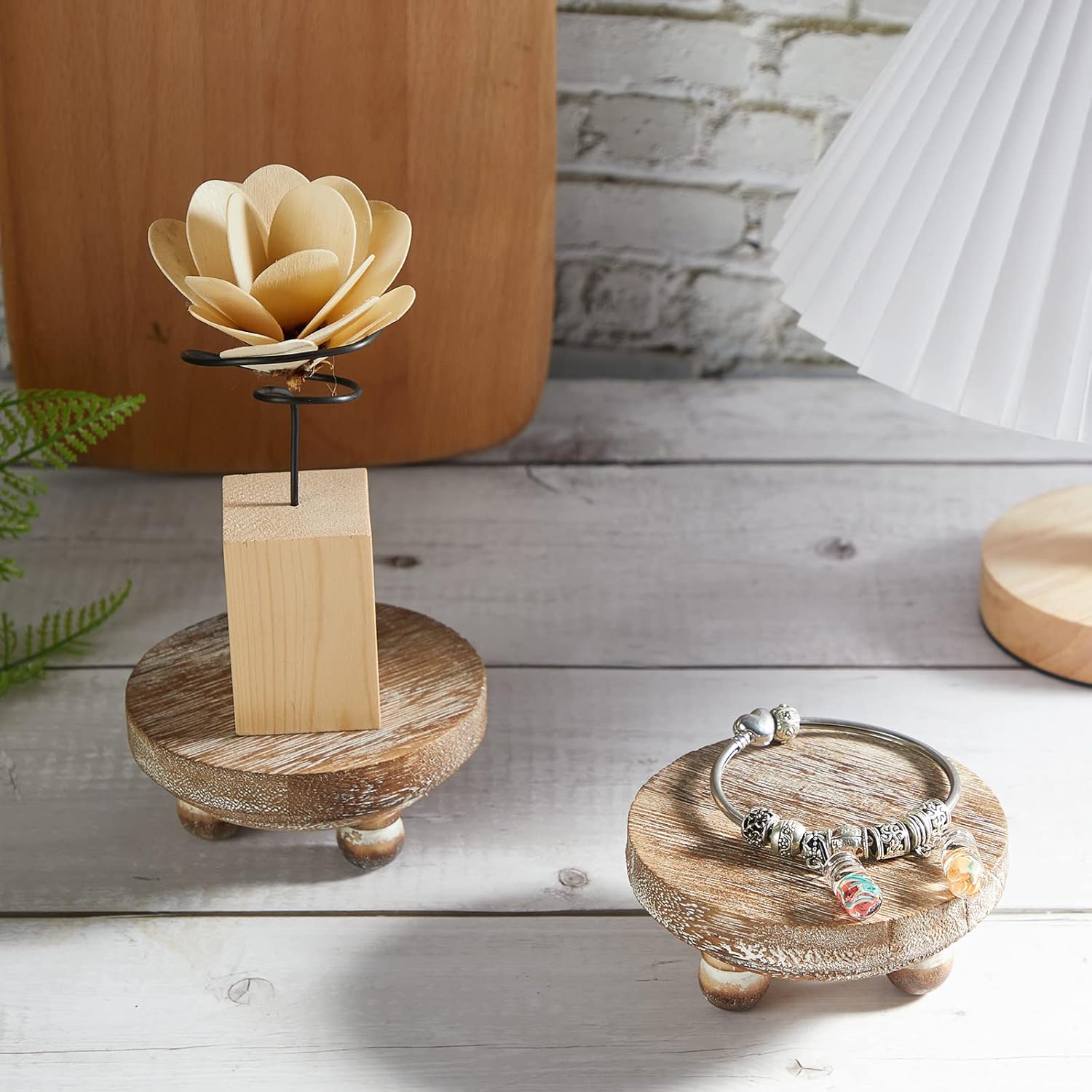 Mini Wood Risers for Decor Round Wooden Riser Small Wooden Stool Display / Brown / Set of 4