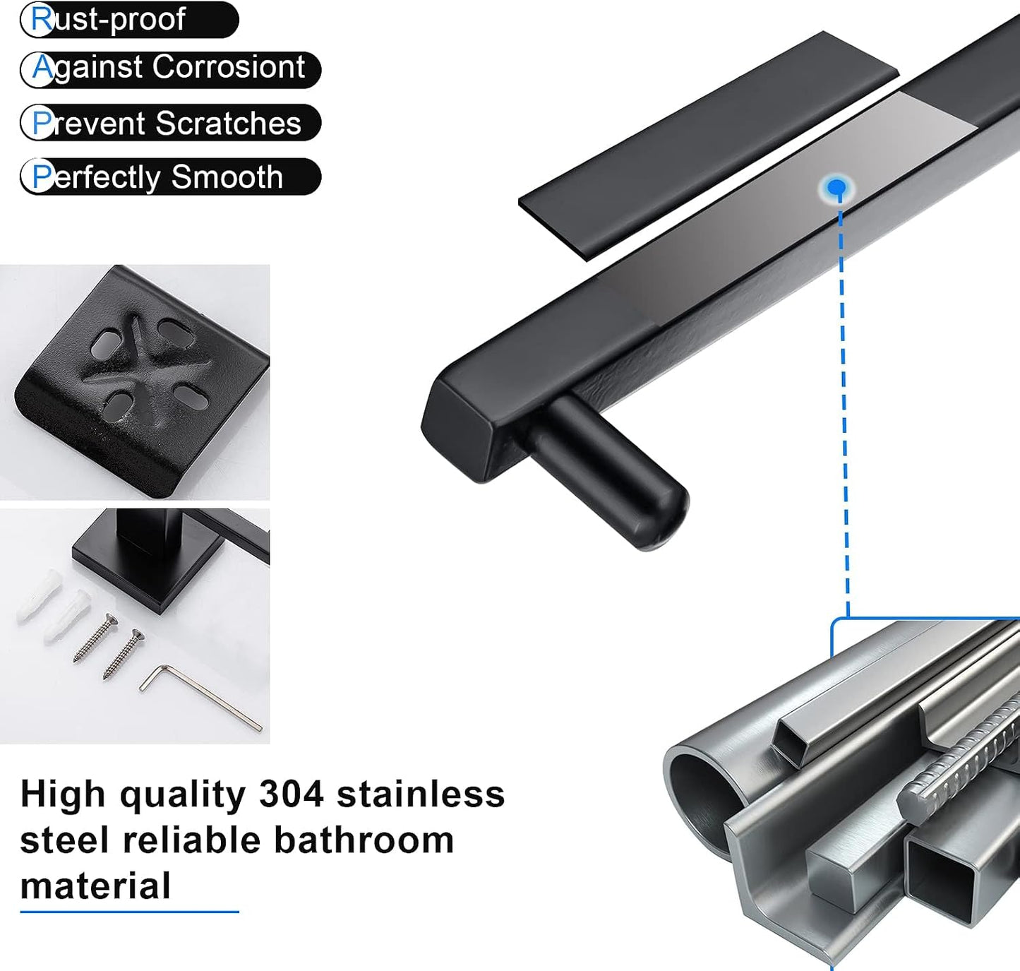 YACVCL 5 Pieces Black Bathroom Accessorie Set 23.6 Inch Towel Bar Set,SUS304Stainless Steel Bathroom Hardware Set,Wall