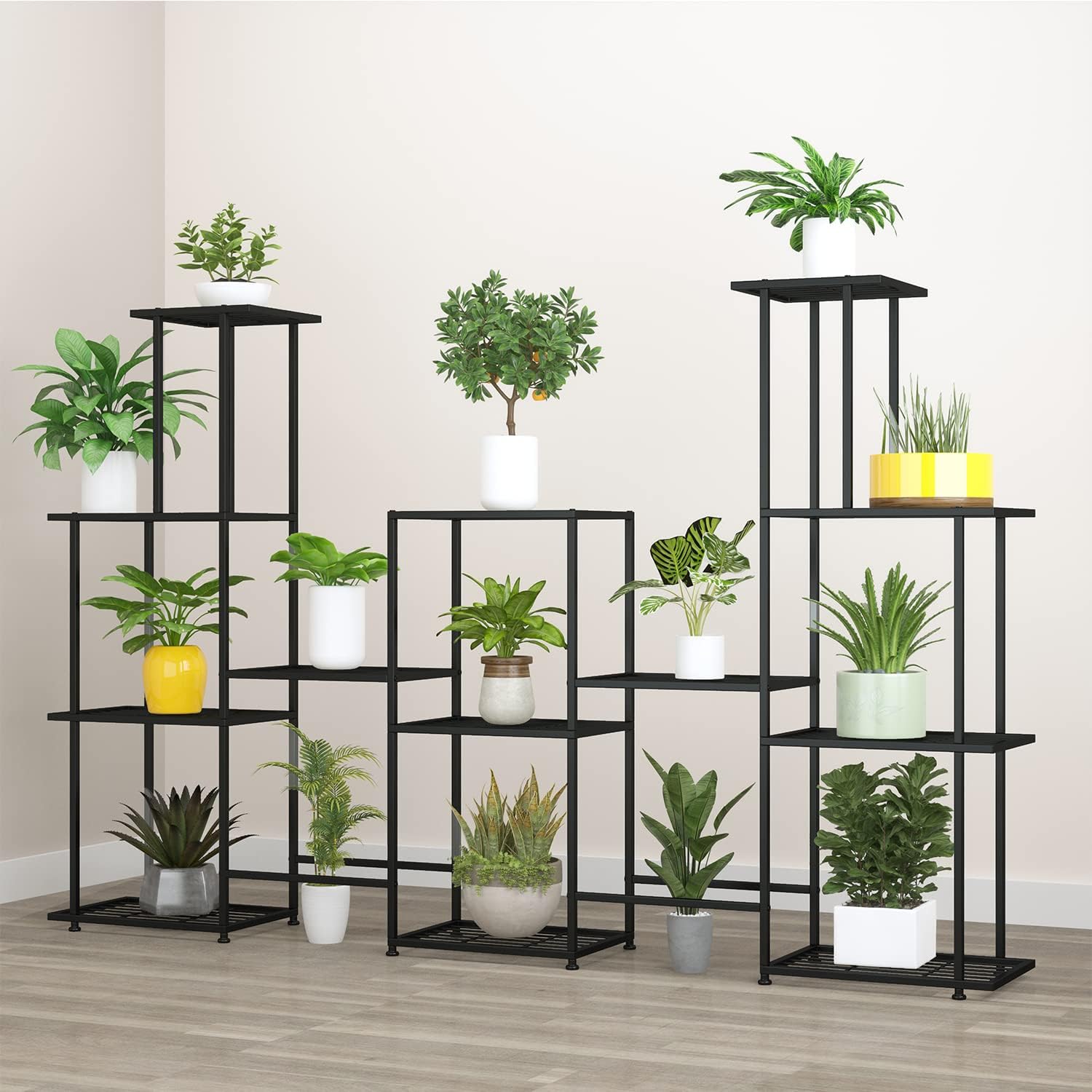 Twhep Tall Multi Tier Plant Stand, 13 Tiers Multifunctional Plant Stands for Indoor Plants, Decorative Black Steel