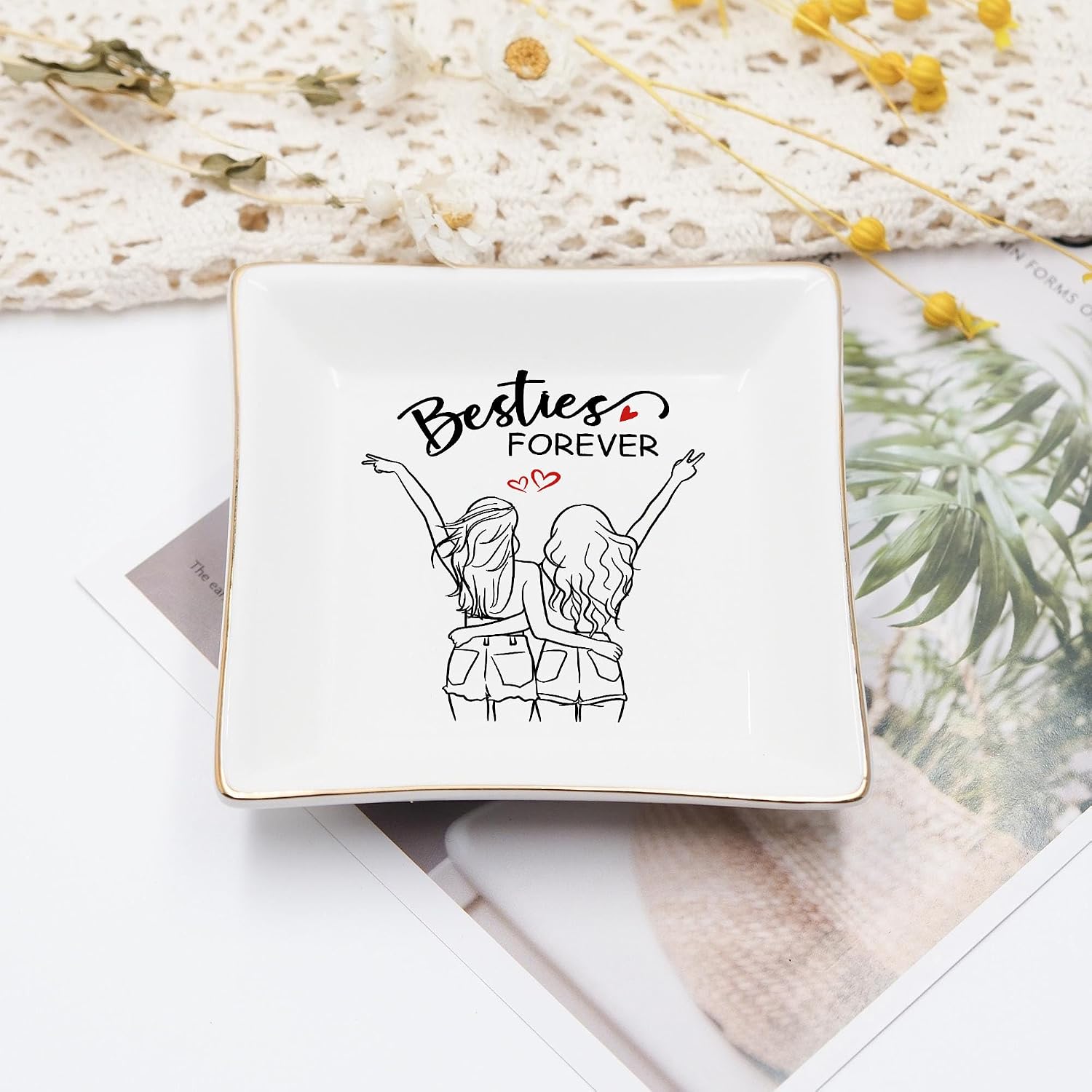 BFF 4" Ceramic Jewelry Tray / Besties Forever