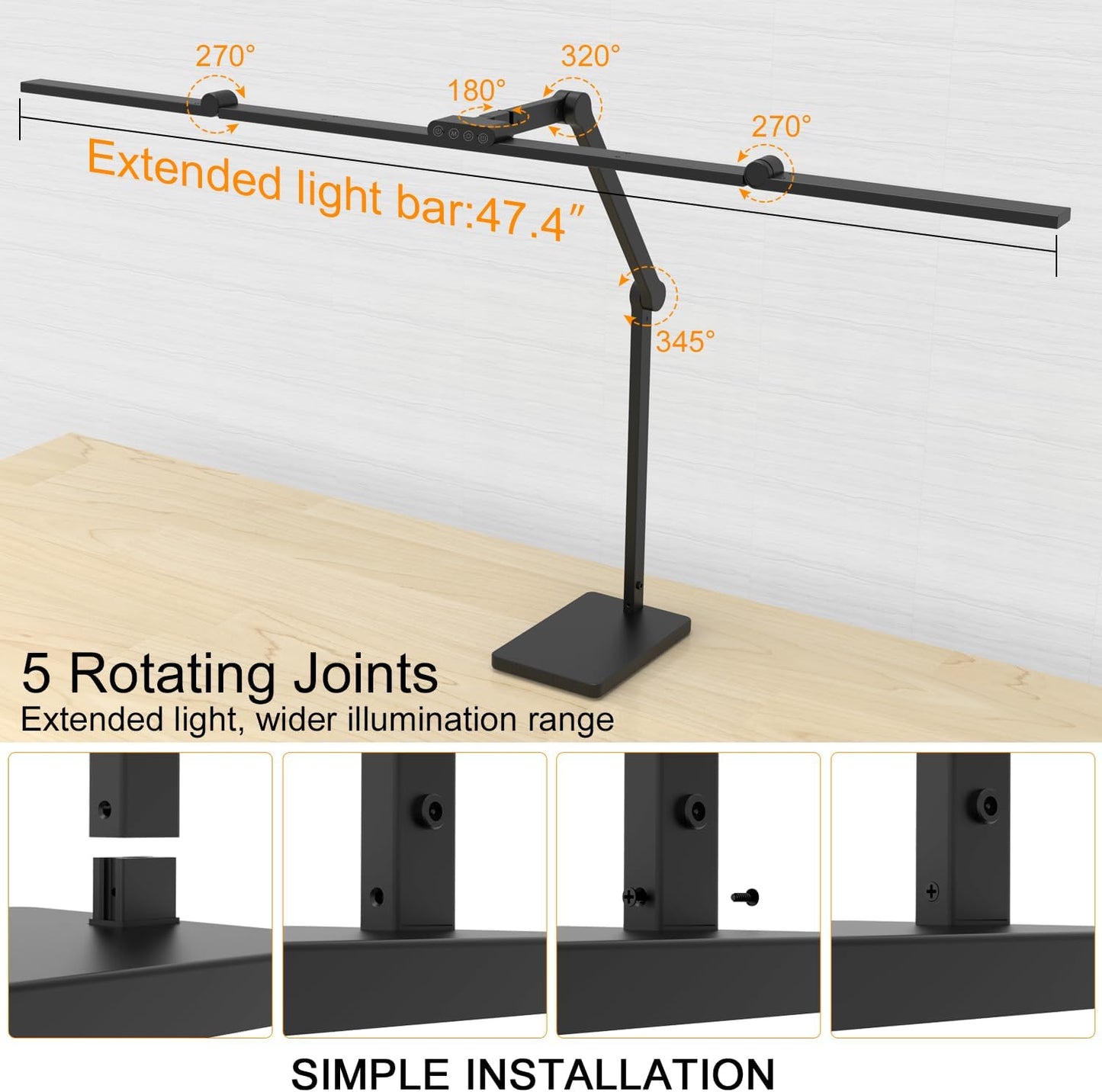 Omorepa 36W 3000LM Ultra Bright Architect Desk Lamp with Base, 47.4Inches Wide Tall Overhead Desk Light for Home