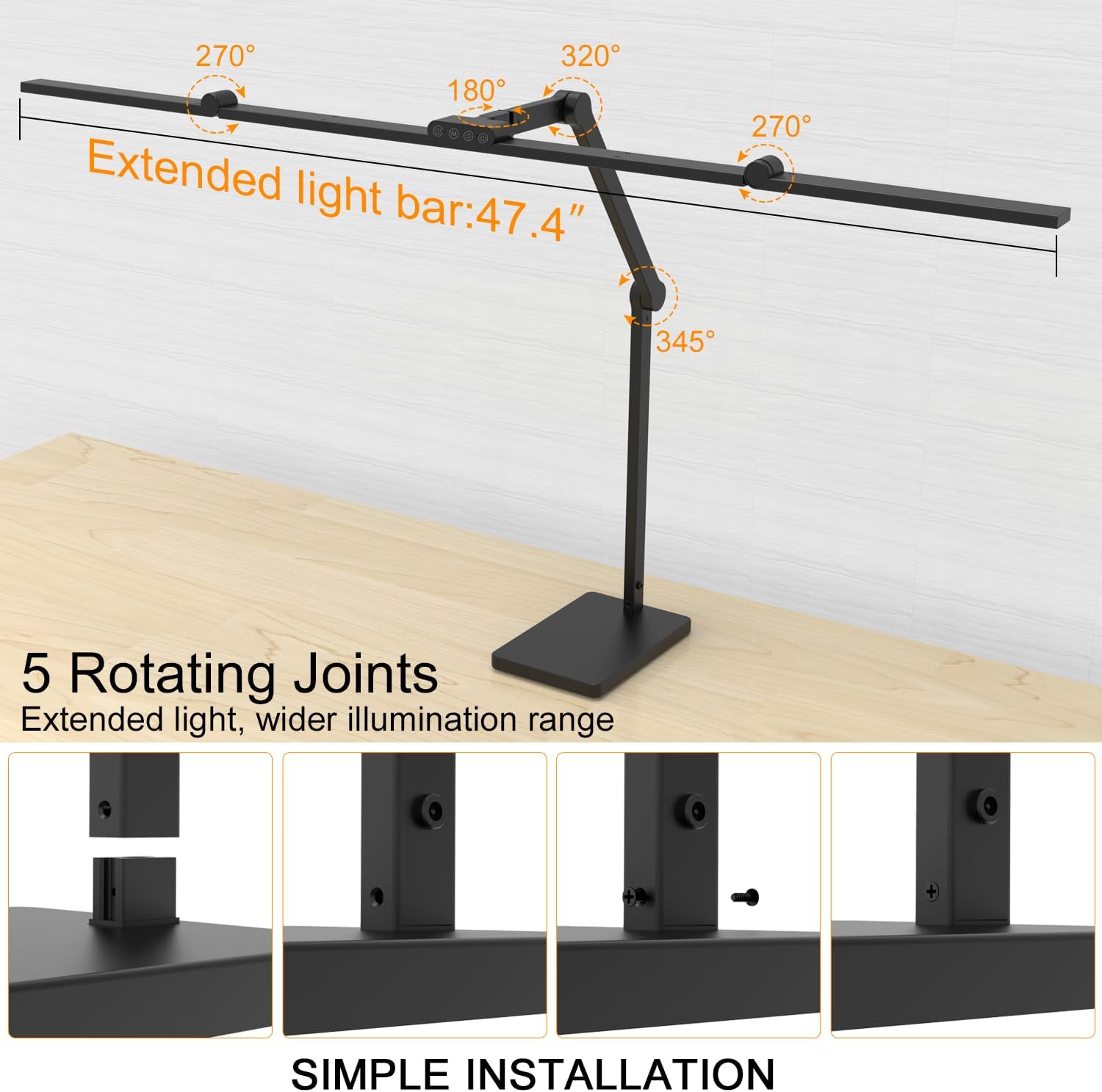 Omorepa 36W 3000LM Ultra Bright Architect Desk Lamp with Base, 47.4Inches Wide Tall Overhead Desk Light for Home