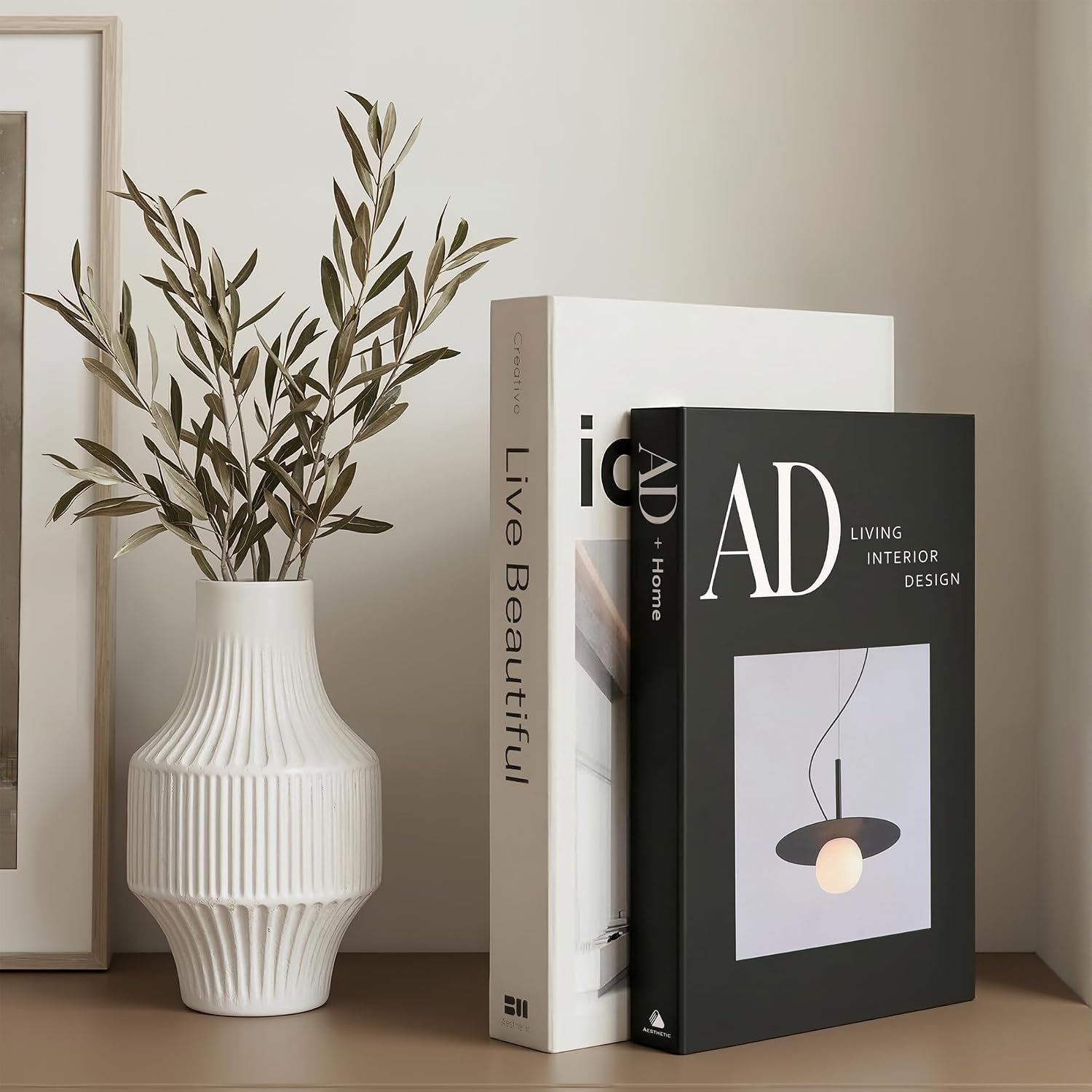 Fake Books / Aesthetic Decorative Books / Beige & Black / Set of 2