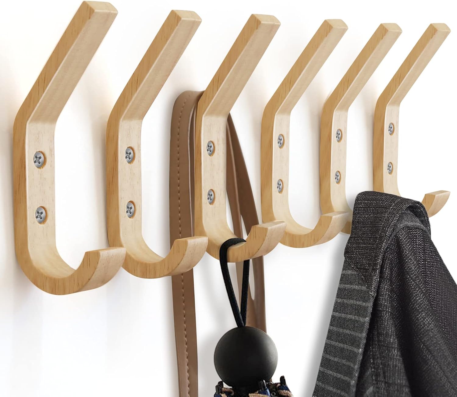Wooden Coat Hooks Wall Hooks / Natural / Set of 6