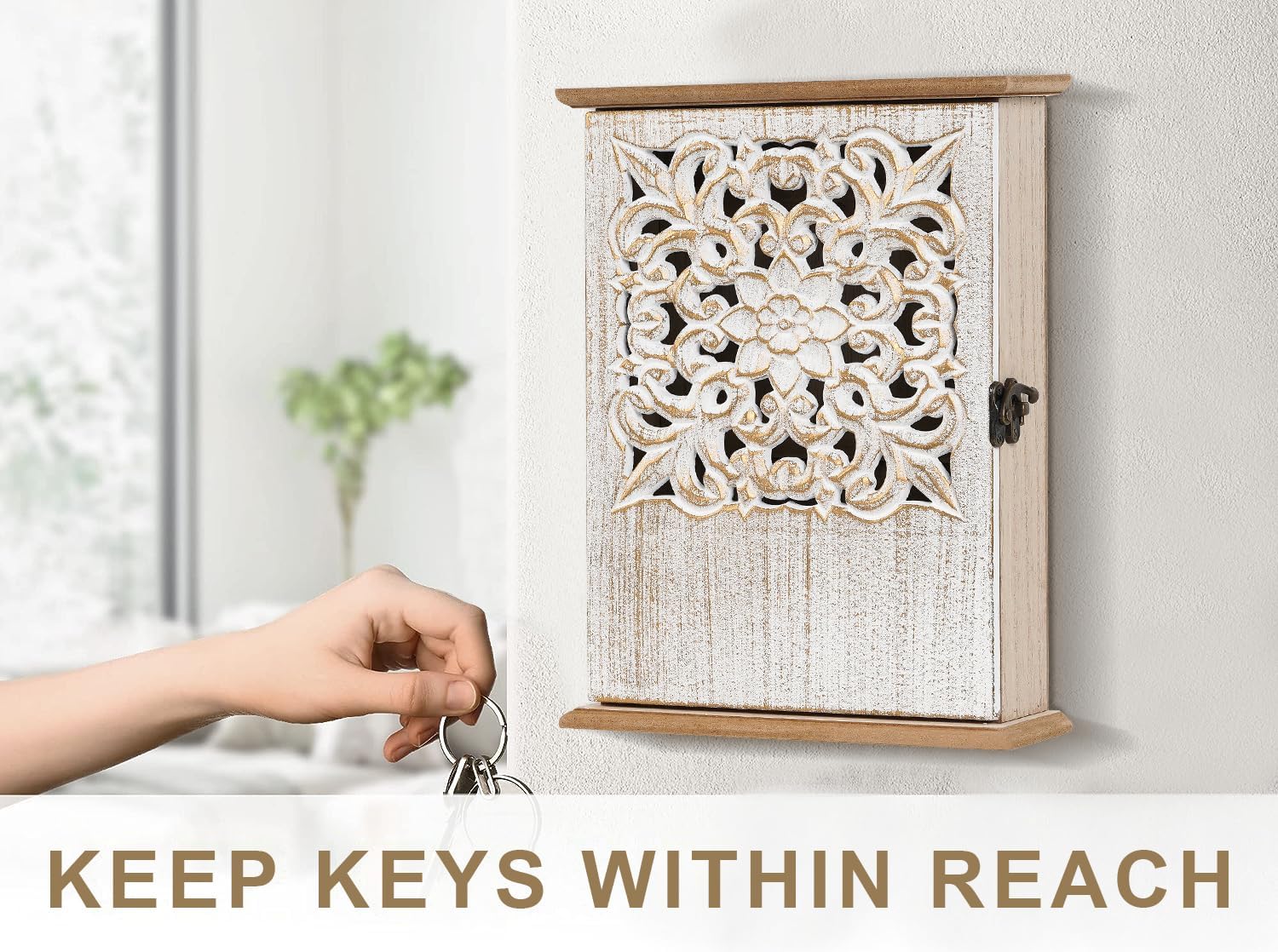 Wooden Key Hooks Wall Mounted Key Hangers Rustic Key Rack / Retro Gold