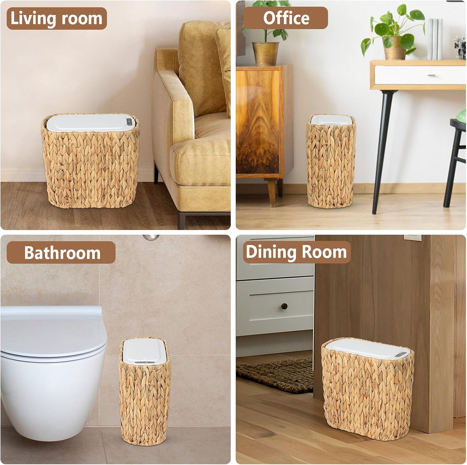 Boho Kitchen Trash Can / Water Hyacinth-auto