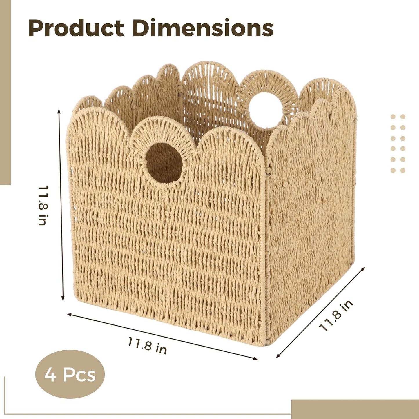 Woven Paper Rope Storage Baskets / 12 x 12 / Set of 4