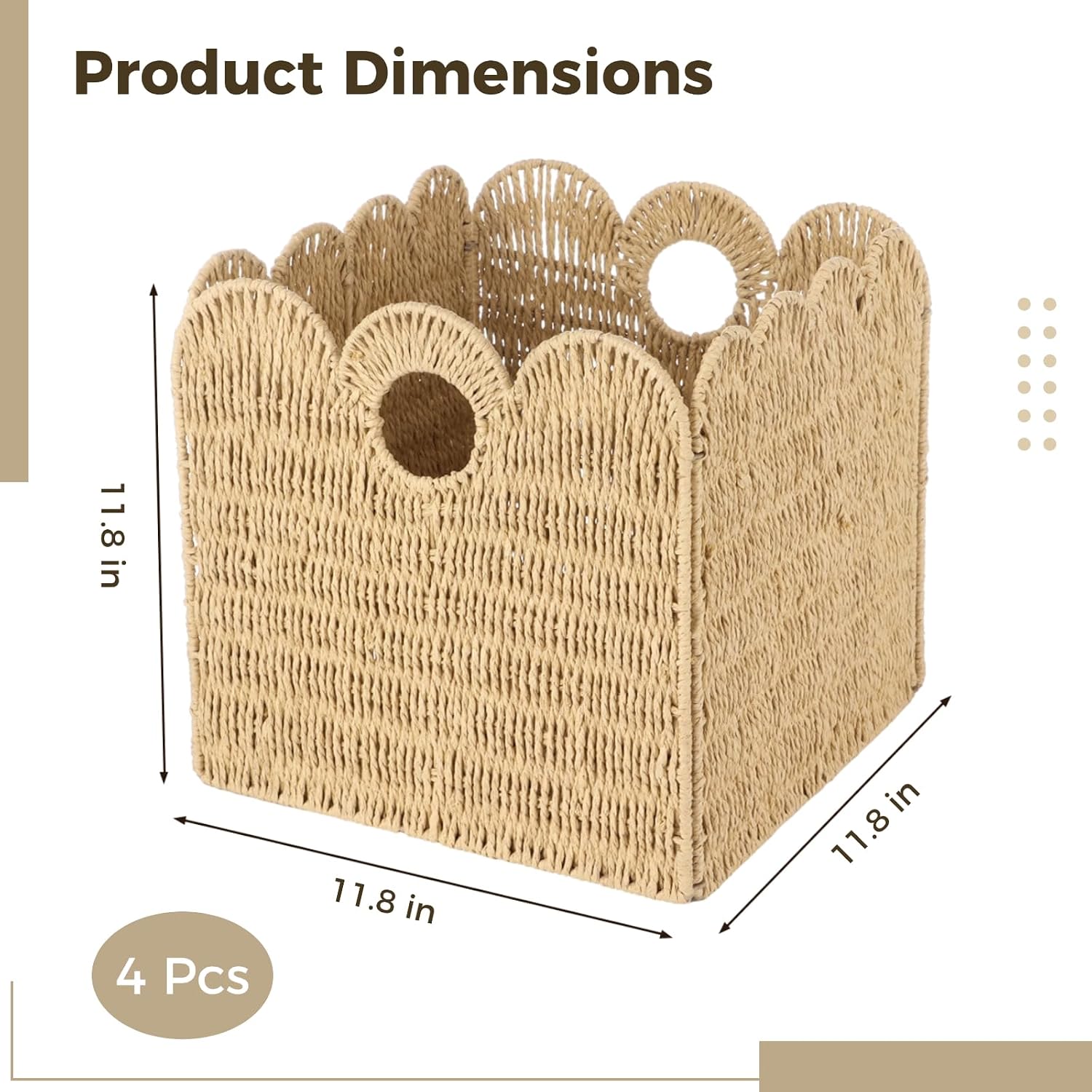Woven Paper Rope Storage Baskets / 12 x 12 / Set of 4