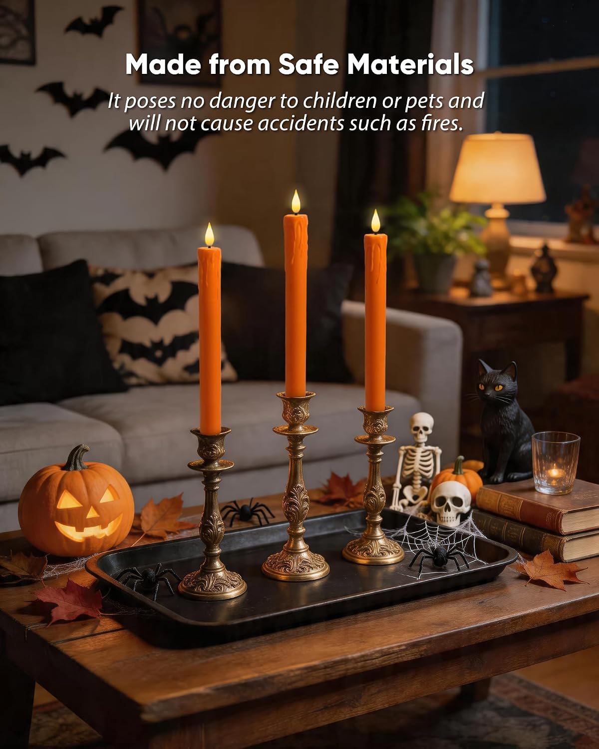 Homemory Orange Flameless Taper Candles with Remote Timer, 9.6 Inch Real Wax Battery Operated Candlesticks, Flickering