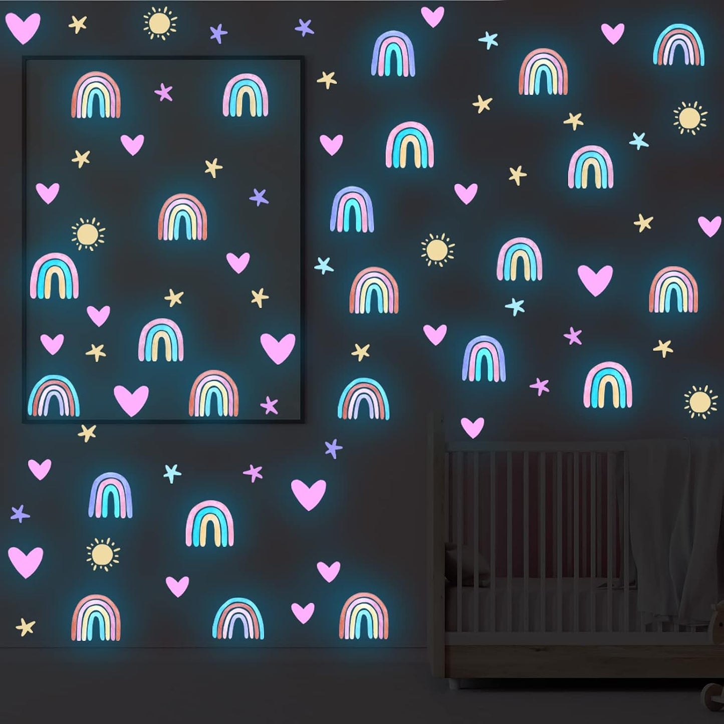 Rainbow Wall Decor Stickers Small Rainbow Decal Watercolor Heart Star Sun Wall / Luminous Blue