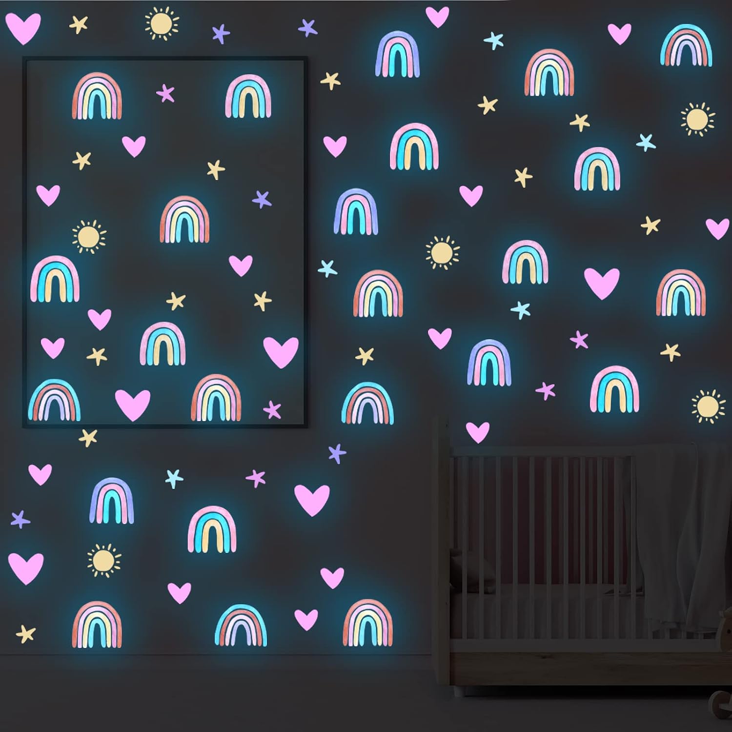 Rainbow Wall Decor Stickers Small Rainbow Decal Watercolor Heart Star Sun Wall / Luminous Blue