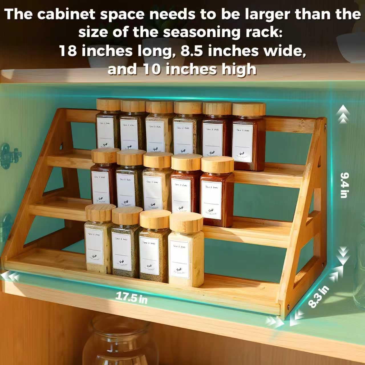 Spice Rack, Spice Organizer -3 Tier Bamboo Spice Racks, Solution for Spice Storage in Kitchens, Countertops，Storage