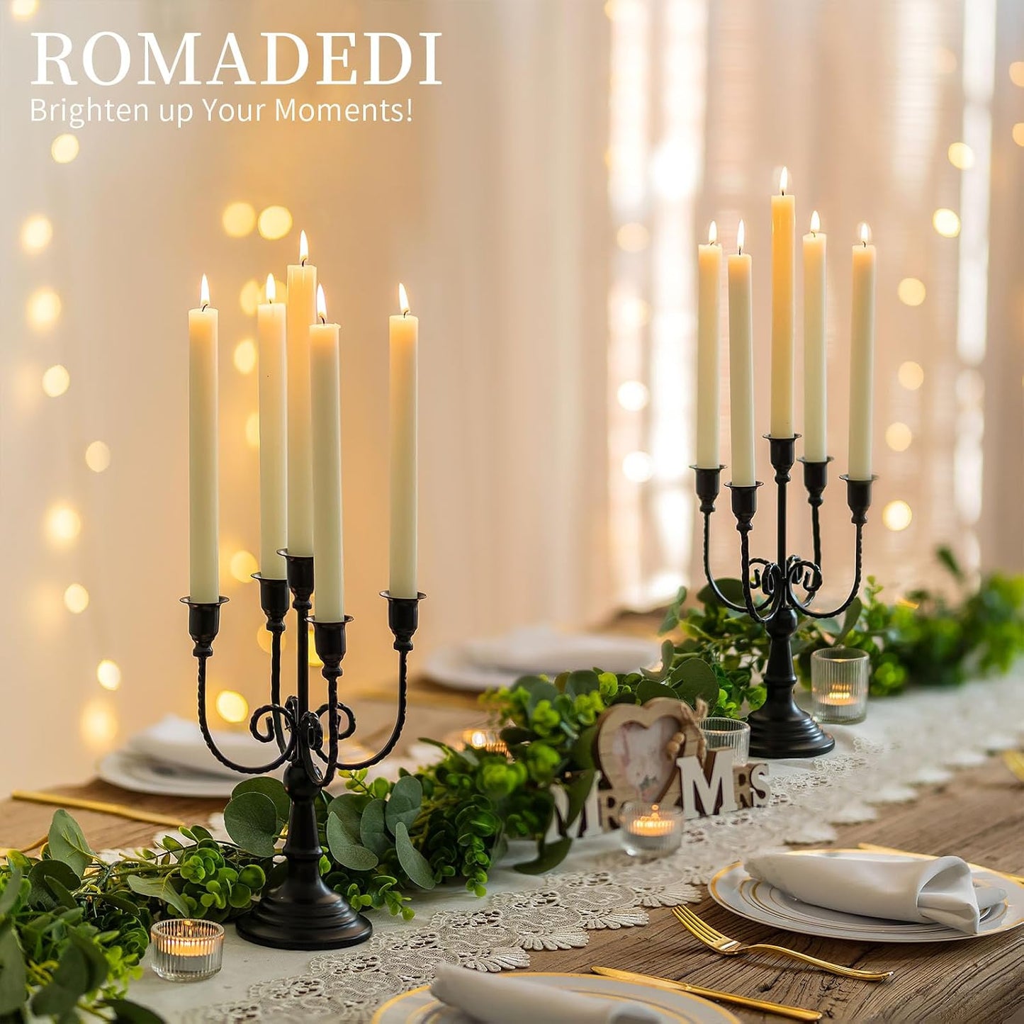 Romadedi Halloween Candelabra, Black 5-Arm Candlestcik Holder, Set of 2, 11.8 in
