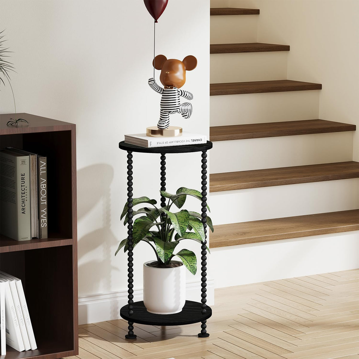 YINMIT Plant Stand Indoor, 2 Tier Small Plant Stand with Metal Spindle Leg | Narrow Corner Plant Table for Living Room