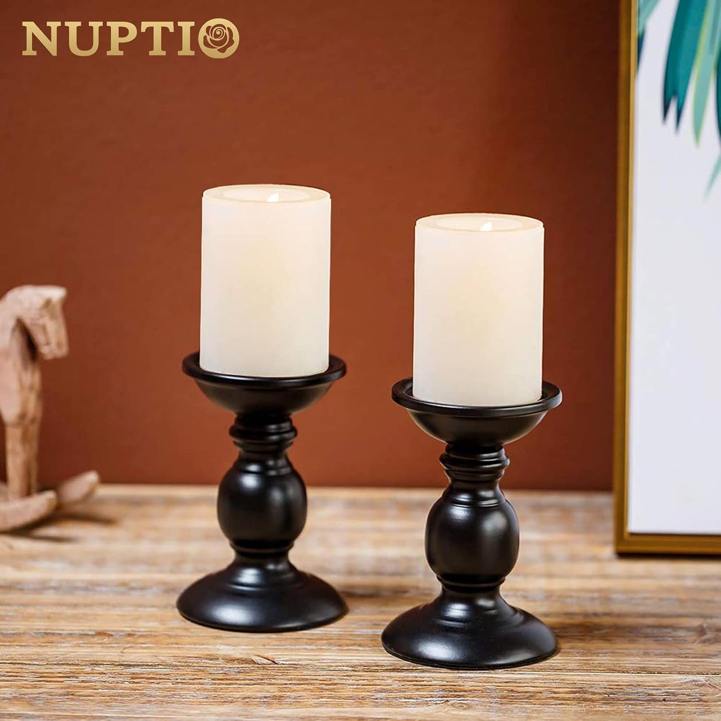 2 Pcs Black Pillar Candle Holders, Most Ideal for 3" Pillar Candles, Gifts for Wedding, Party, Home, Spa, Reiki, Votive