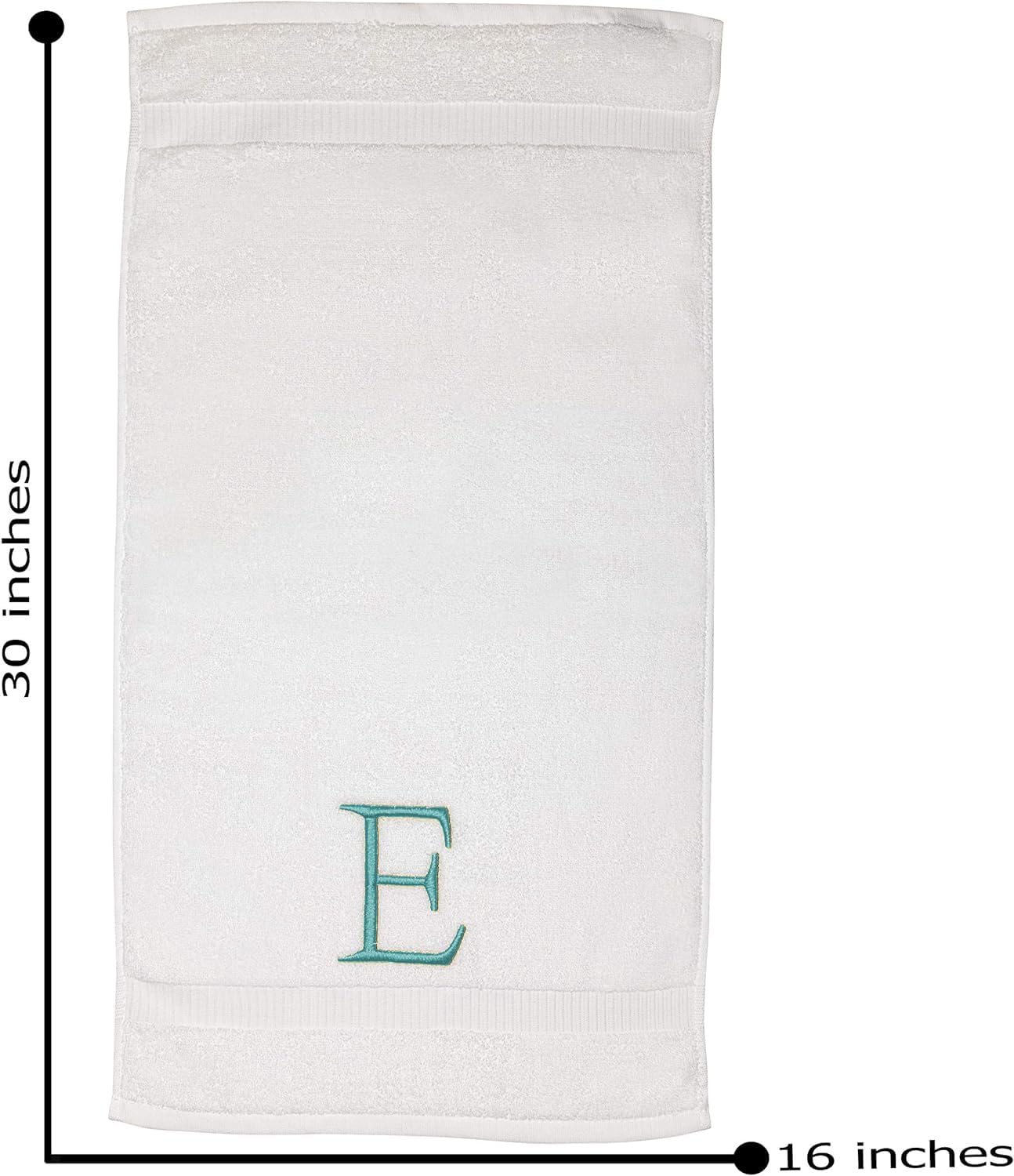 White with Teal Monogrammed Hand Towels for Bathroom - Set of 2 Letter E | Luxury Hotel Quality Initial Towels For