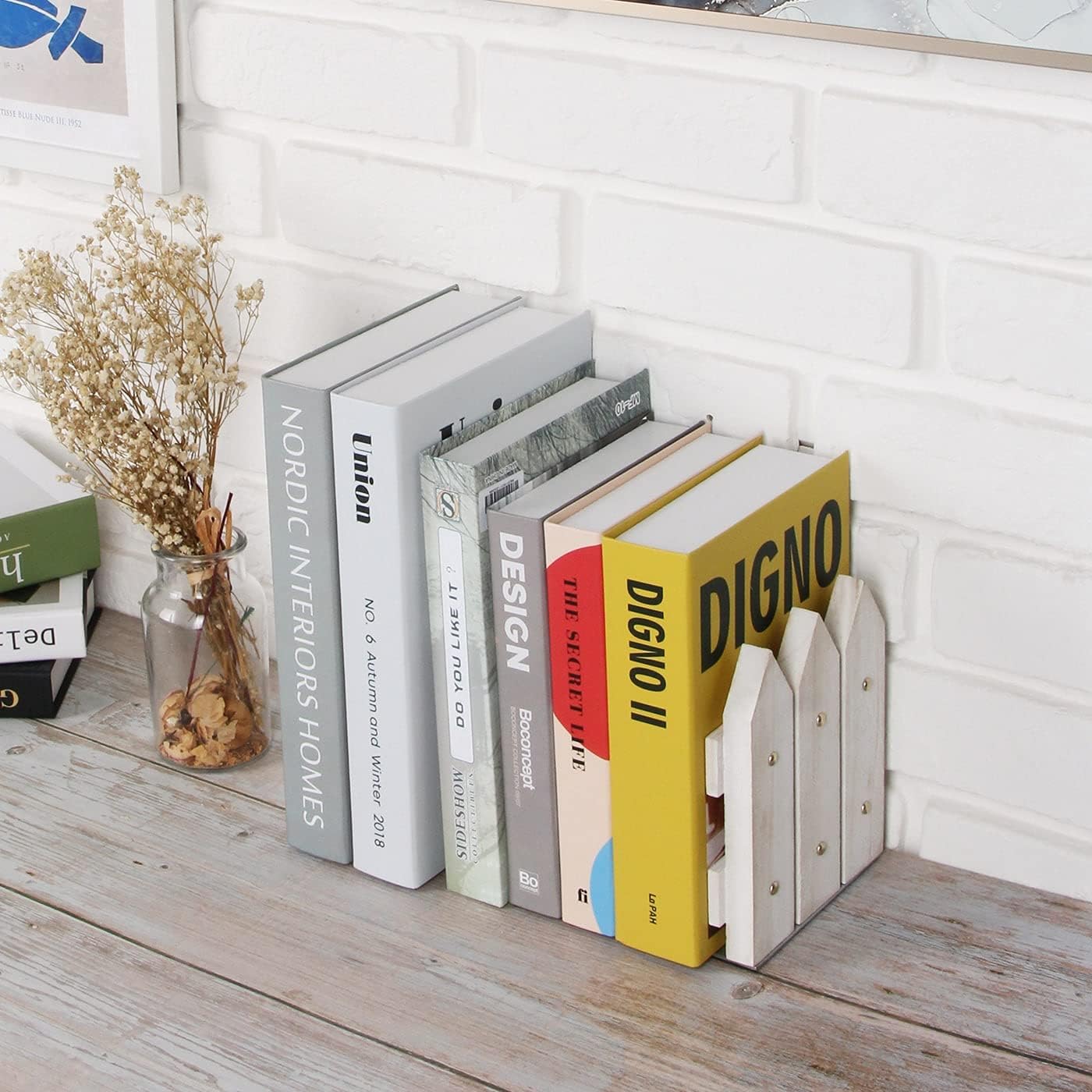 Rustic Wood Bookends / White / Set of 2