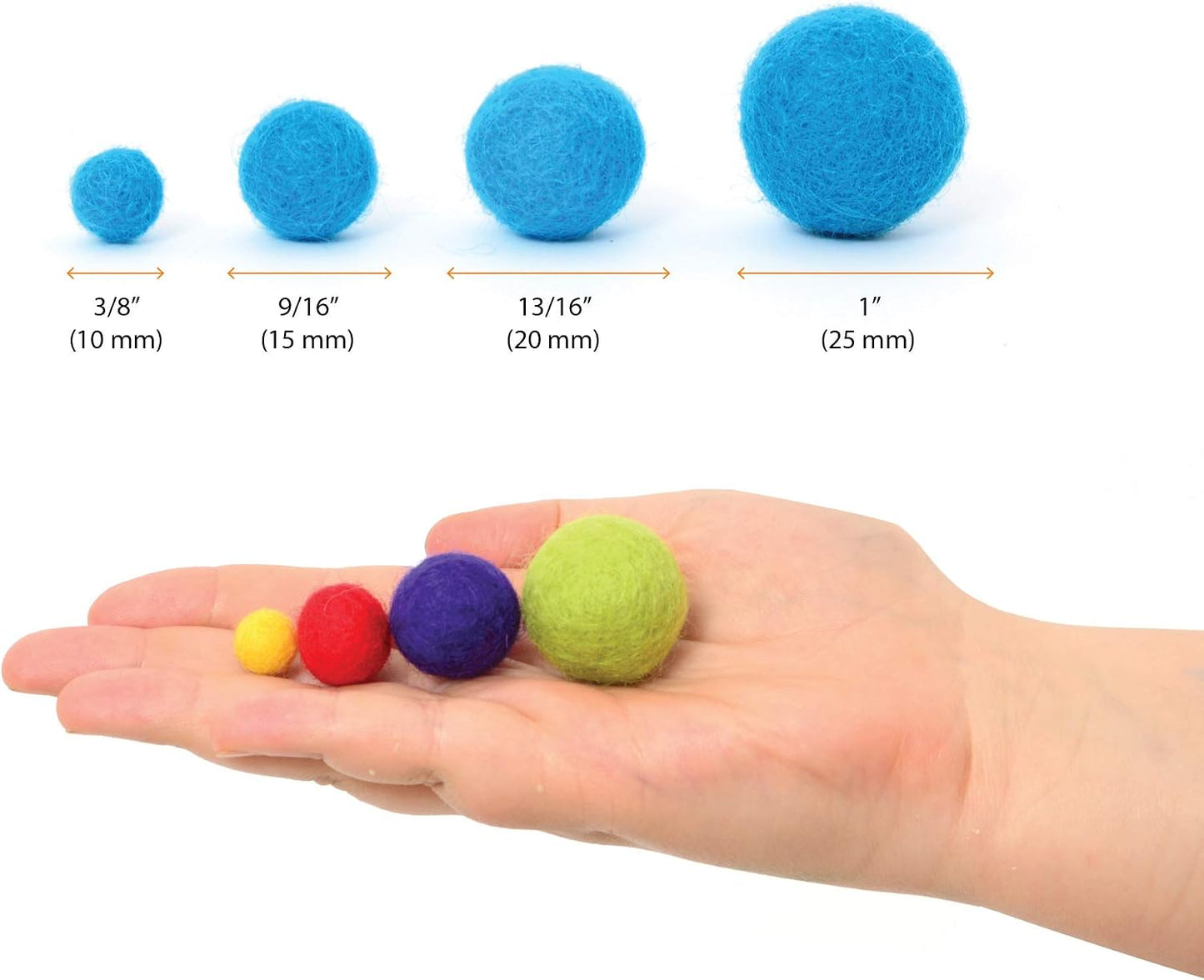 Glaciart One Felt Pom Poms, Wool Balls (160 Pcs) 4 Sizes: 1 cm, 1.5 cm, 2 cm & 2.5 cm, Handmade Felted 40 Color (Red